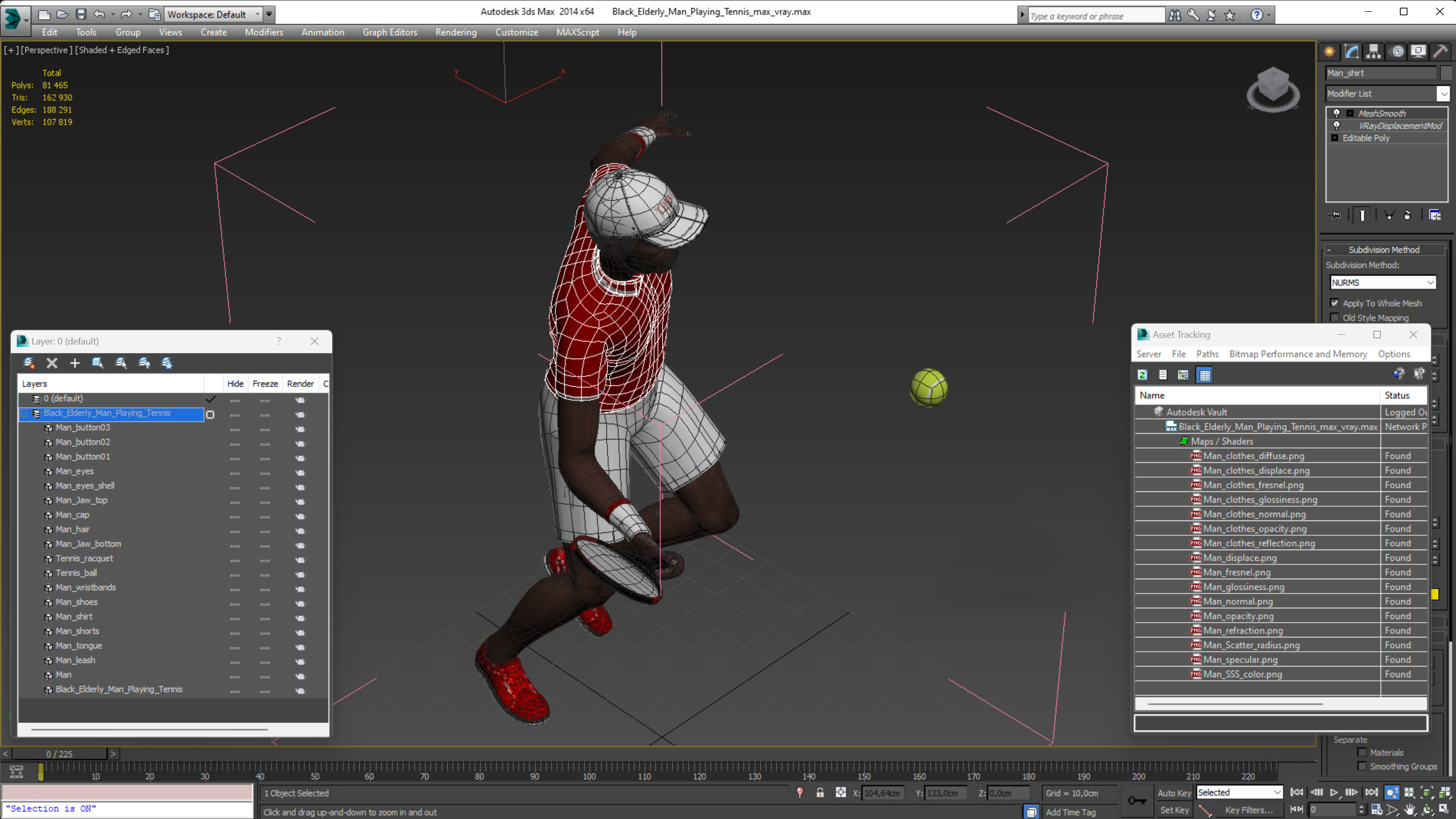 Black Elderly Man Playing Tennis 3D