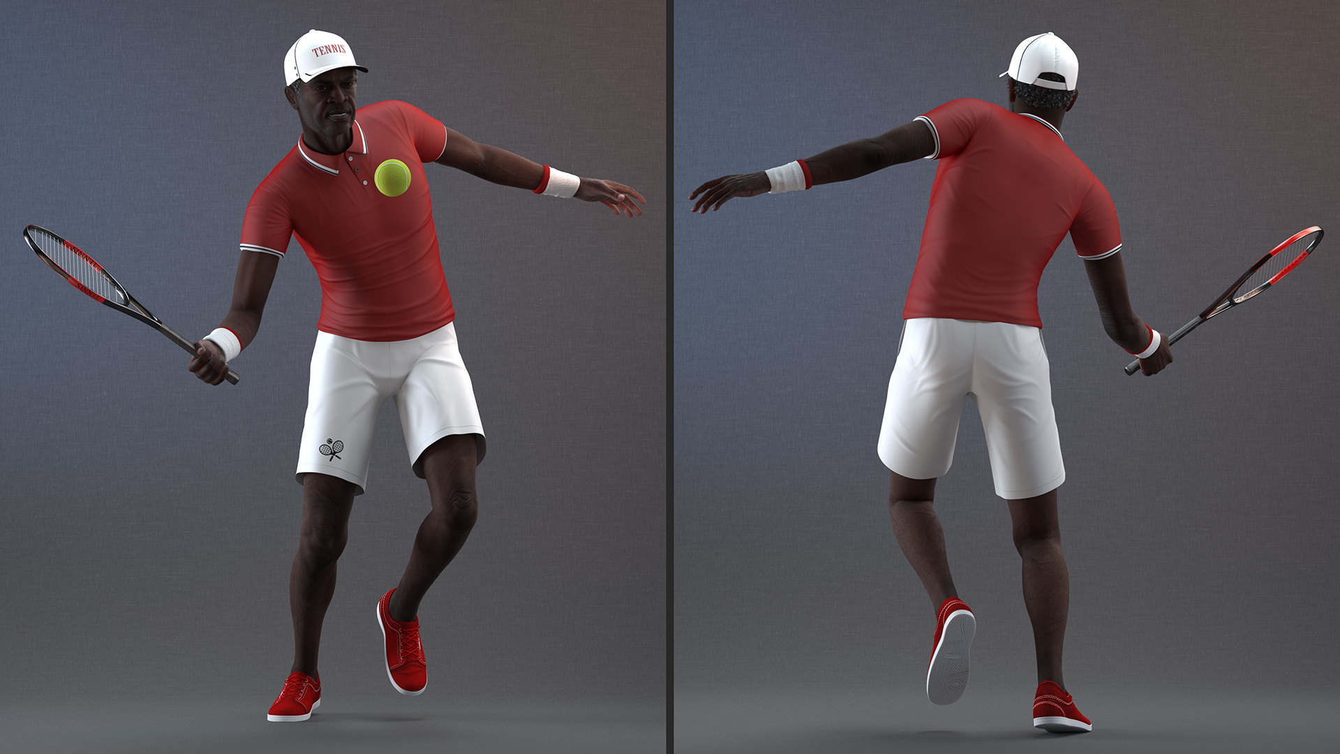 Black Elderly Man Playing Tennis 3D