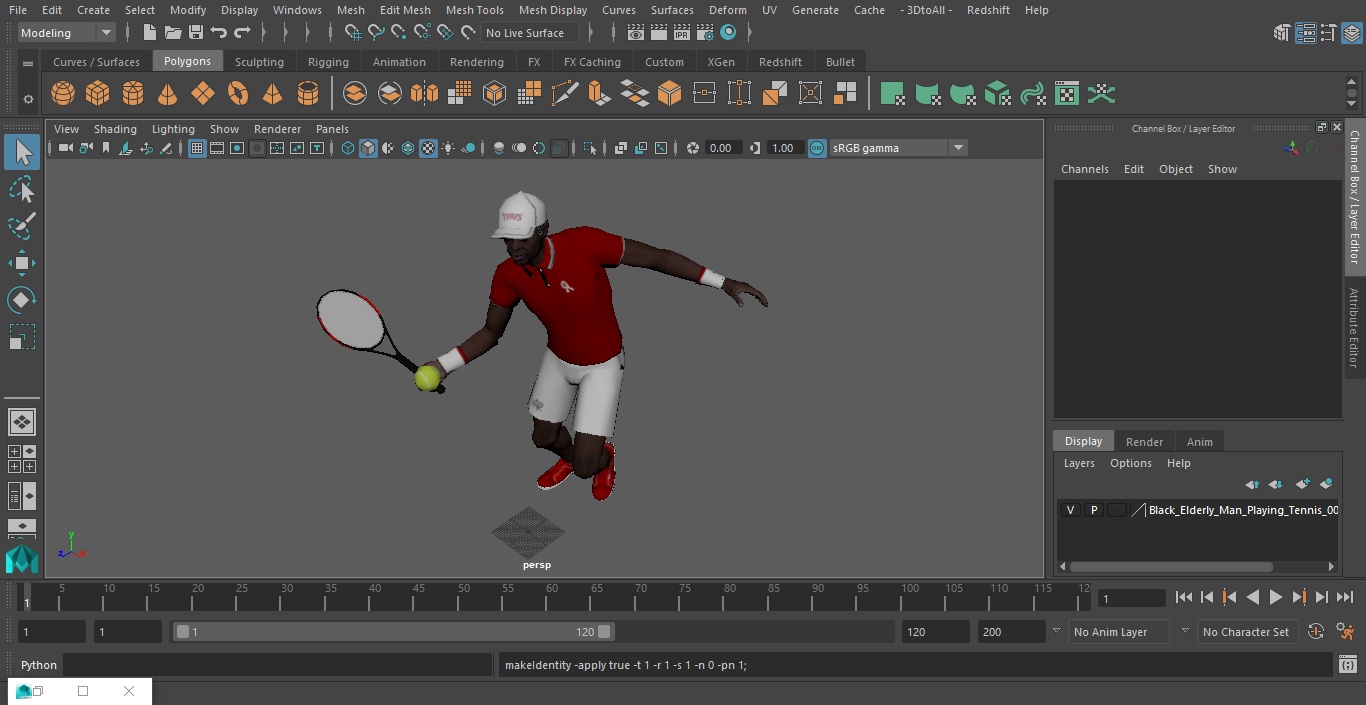 Black Elderly Man Playing Tennis 3D