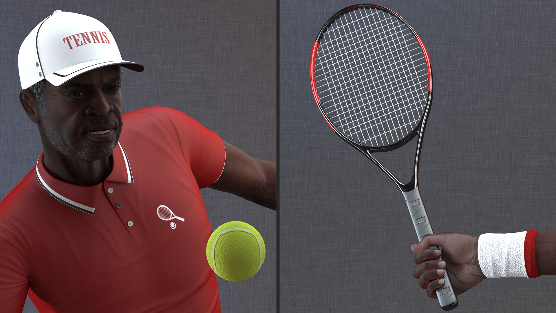 Black Elderly Man Playing Tennis 3D