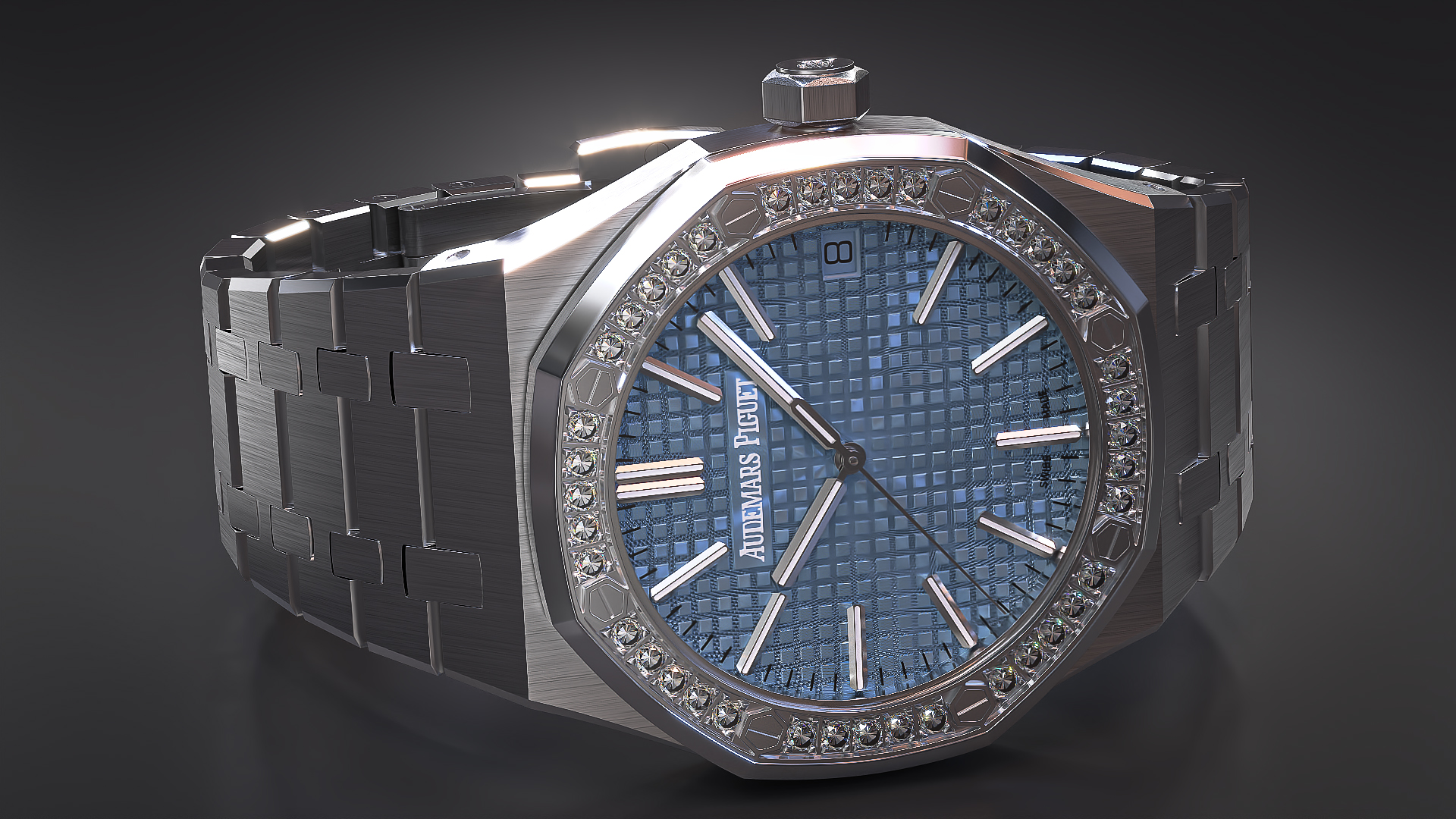 3D model Audemars Piguet Royal Oak Smoked Blue Diamond-Set White Gold