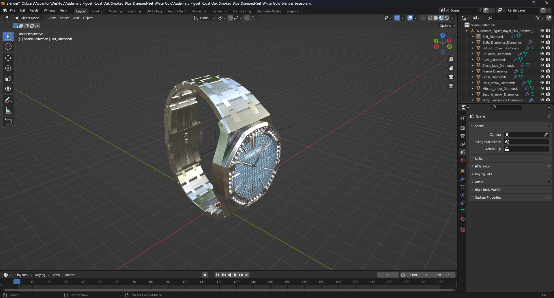 3D model Audemars Piguet Royal Oak Smoked Blue Diamond-Set White Gold