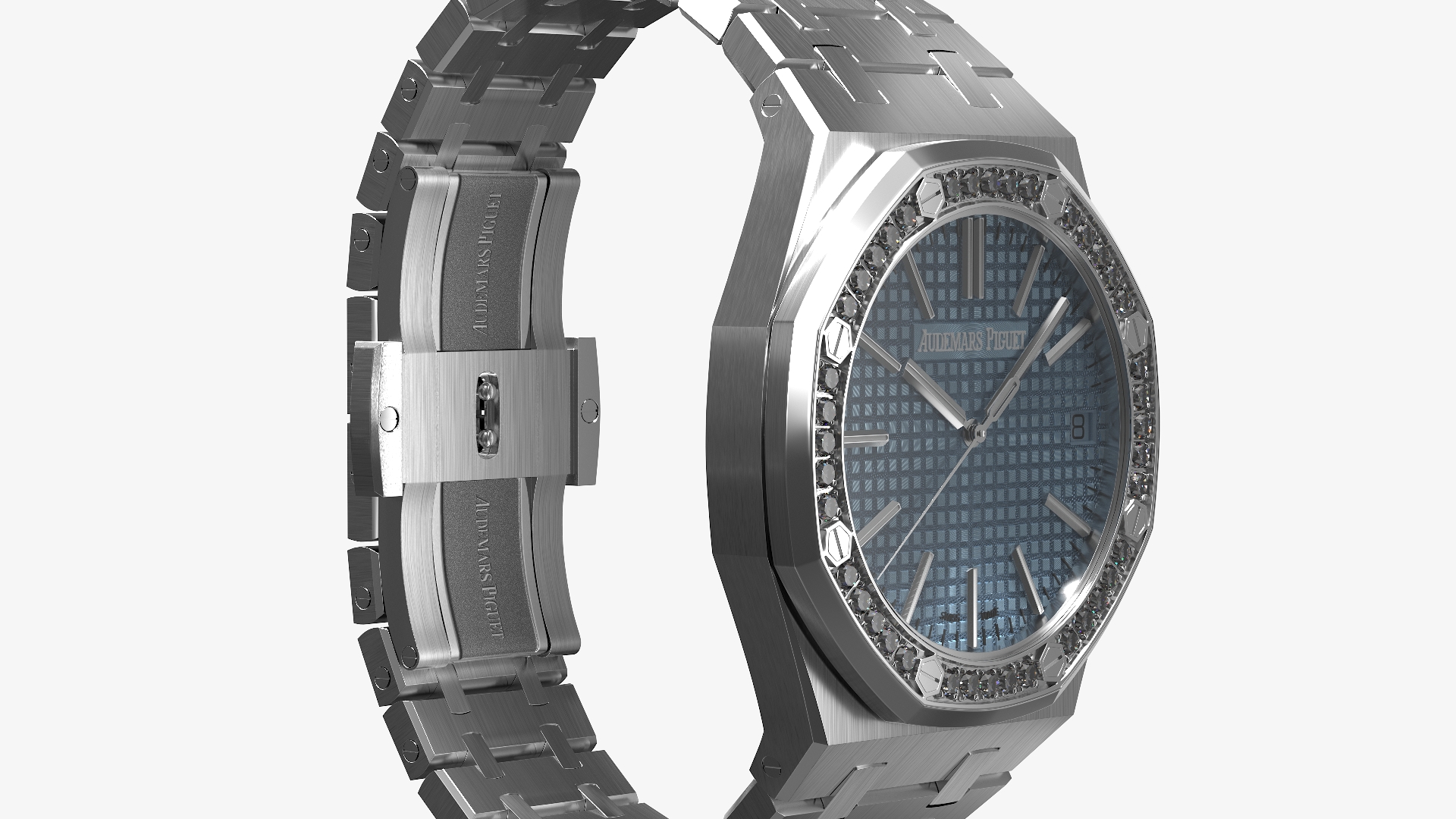 3D model Audemars Piguet Royal Oak Smoked Blue Diamond-Set White Gold