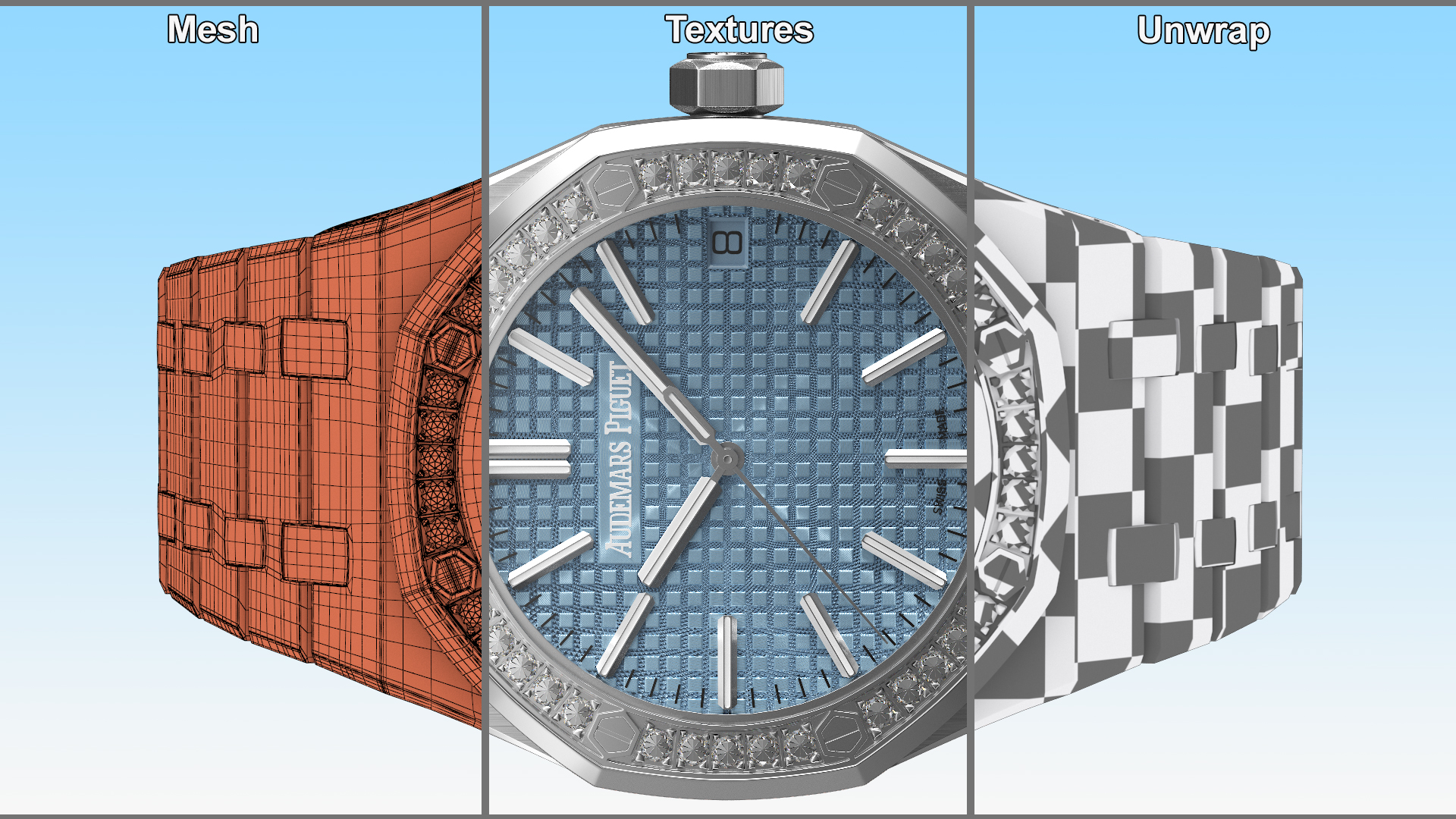 3D model Audemars Piguet Royal Oak Smoked Blue Diamond-Set White Gold