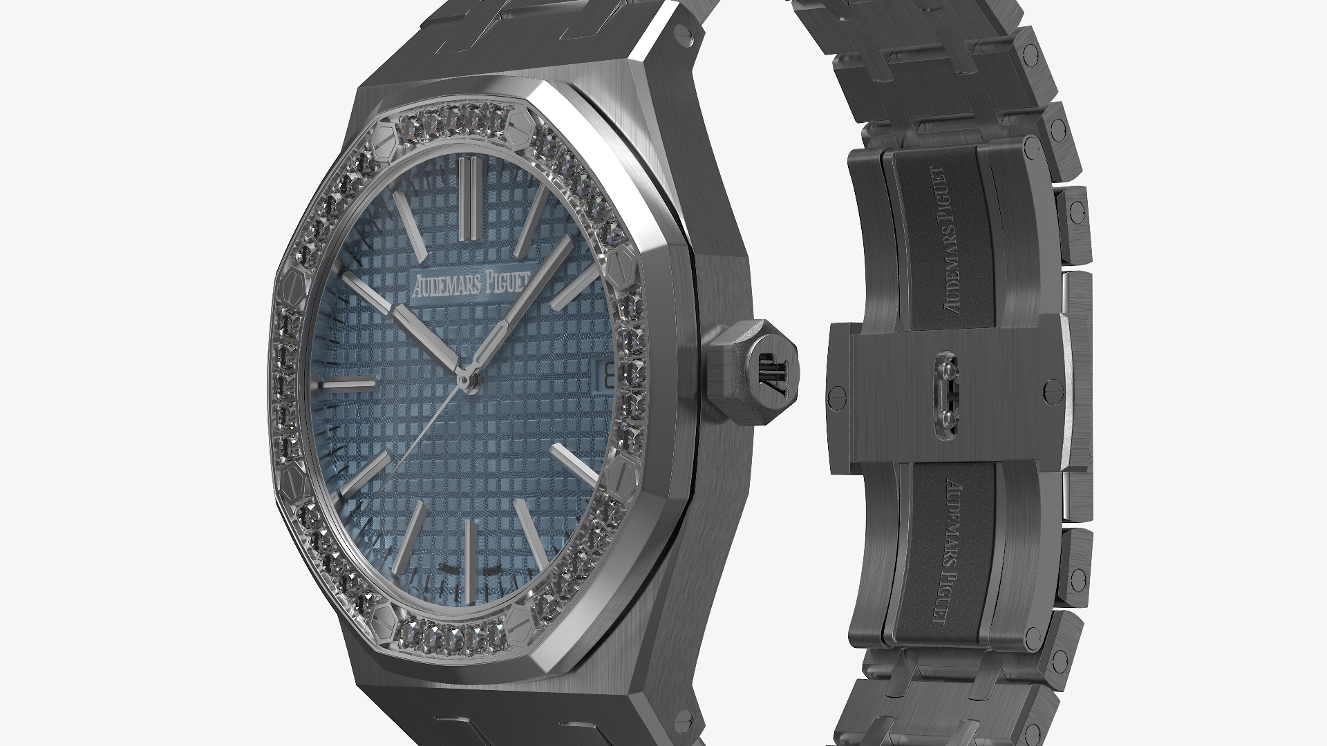 3D model Audemars Piguet Royal Oak Smoked Blue Diamond-Set White Gold