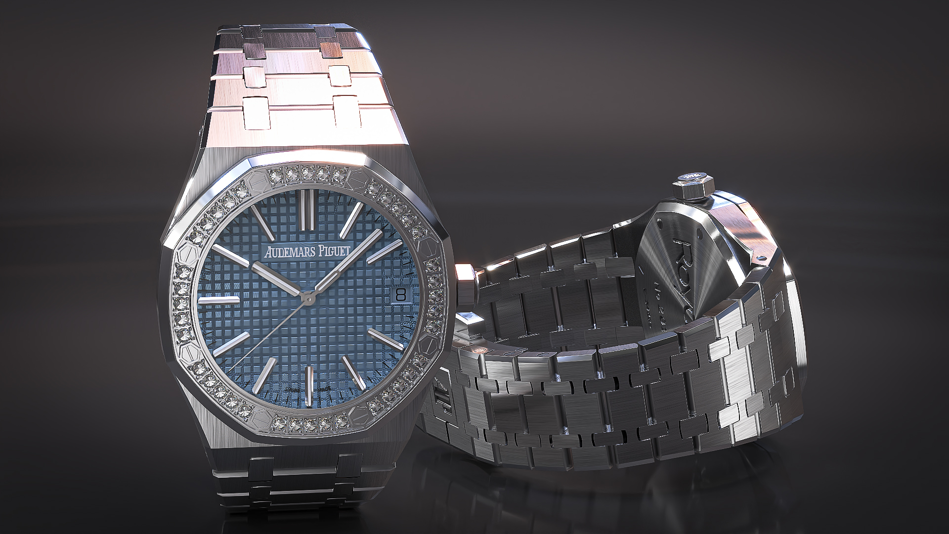 3D model Audemars Piguet Royal Oak Smoked Blue Diamond-Set White Gold