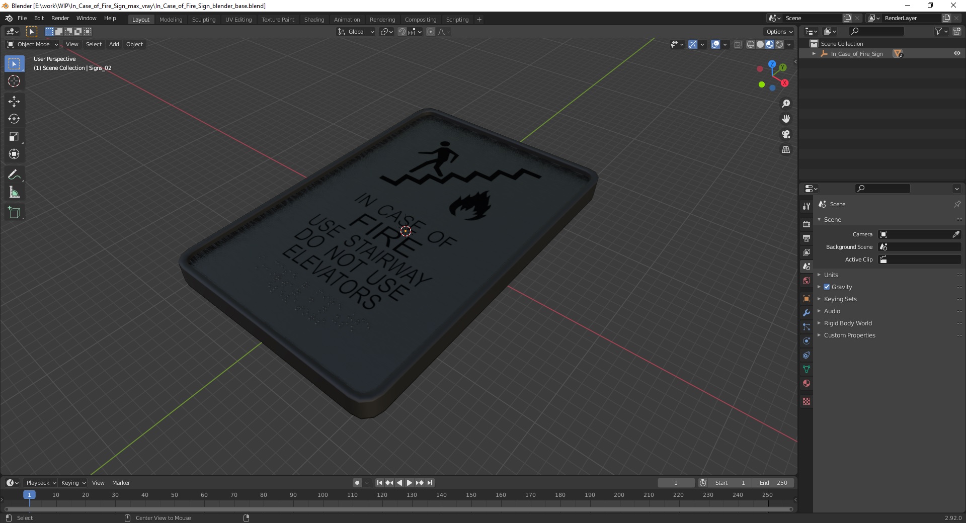 3D model In Case of Fire Sign