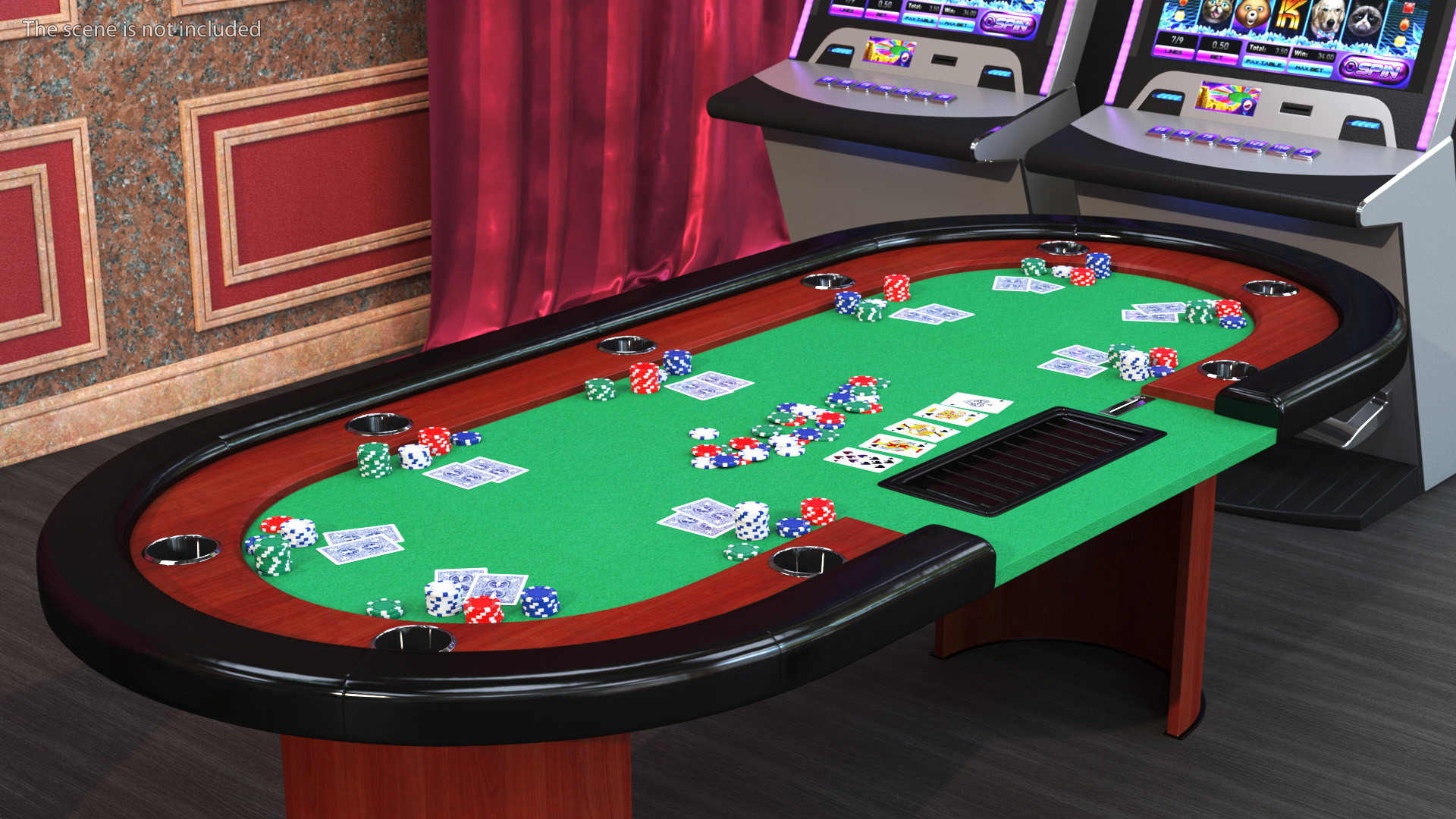 Casino Poker Table with Cards and Chips 3D model