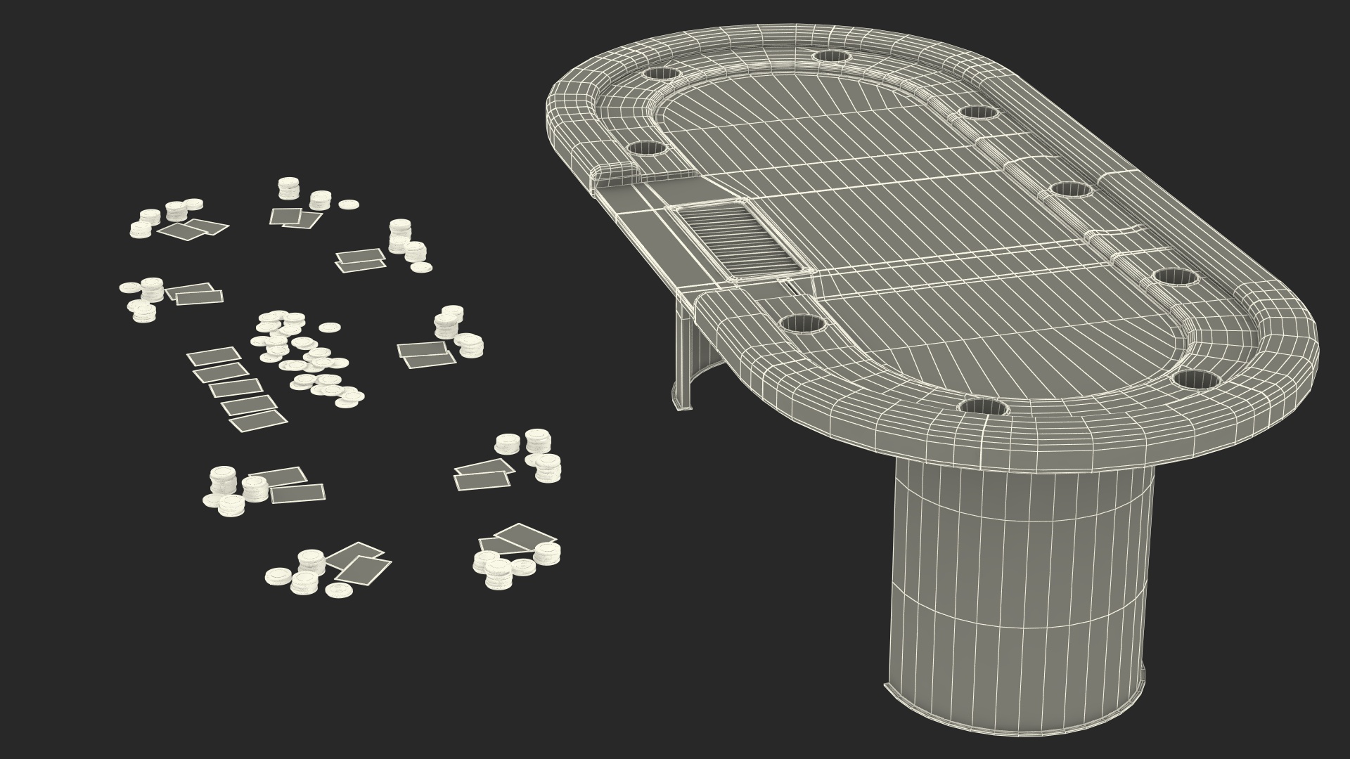Casino Poker Table with Cards and Chips 3D model