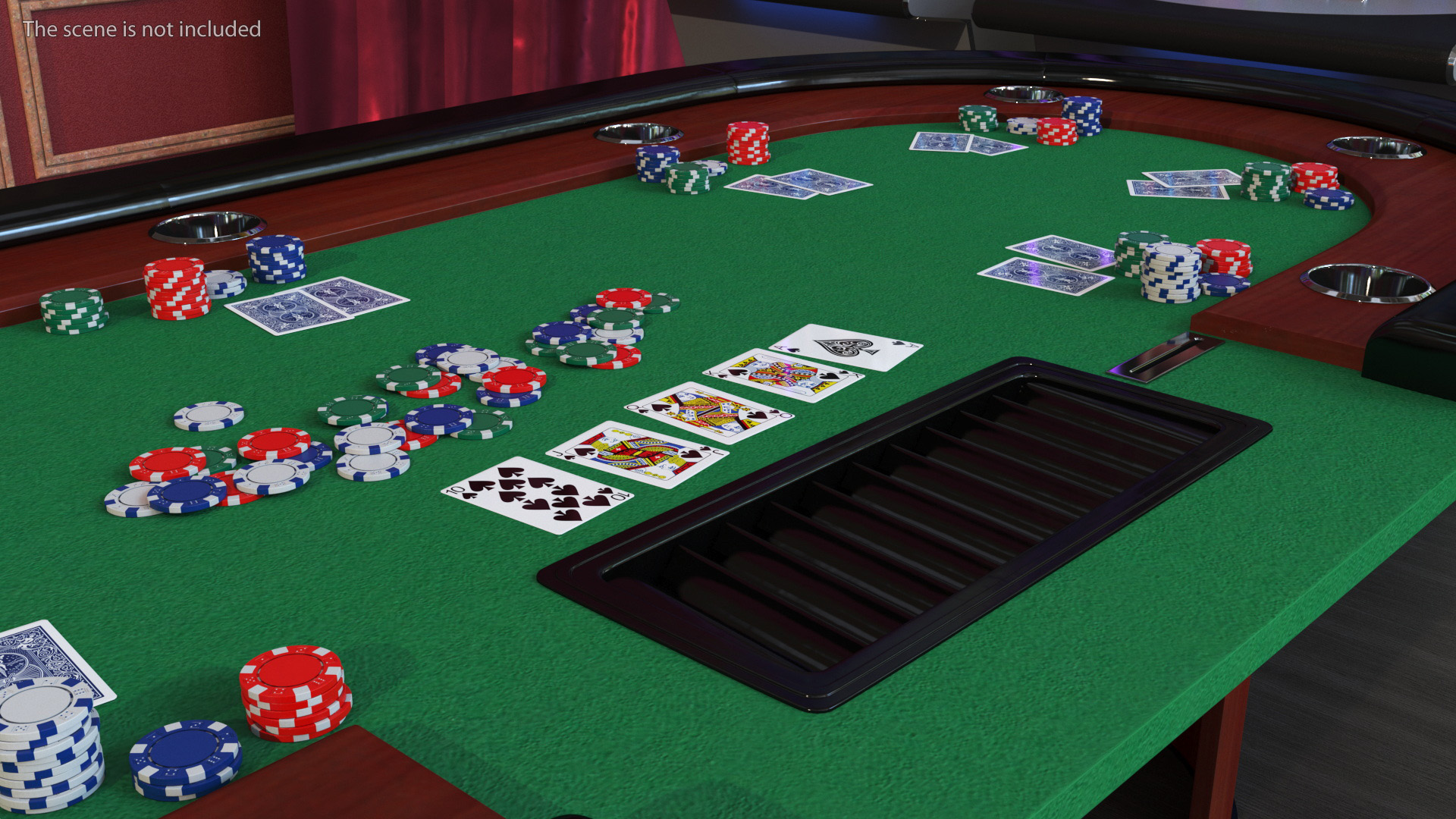 Casino Poker Table with Cards and Chips 3D model