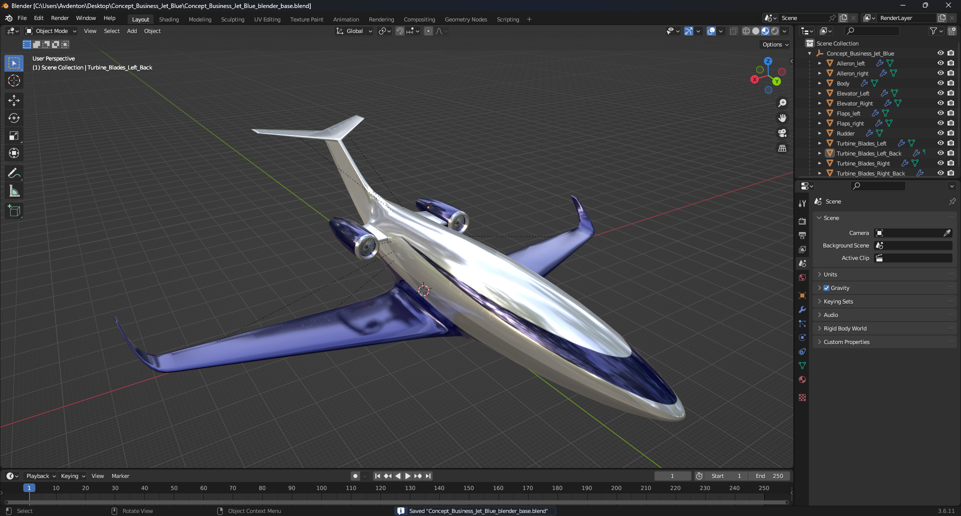 3D model Concept Business Jet Blue