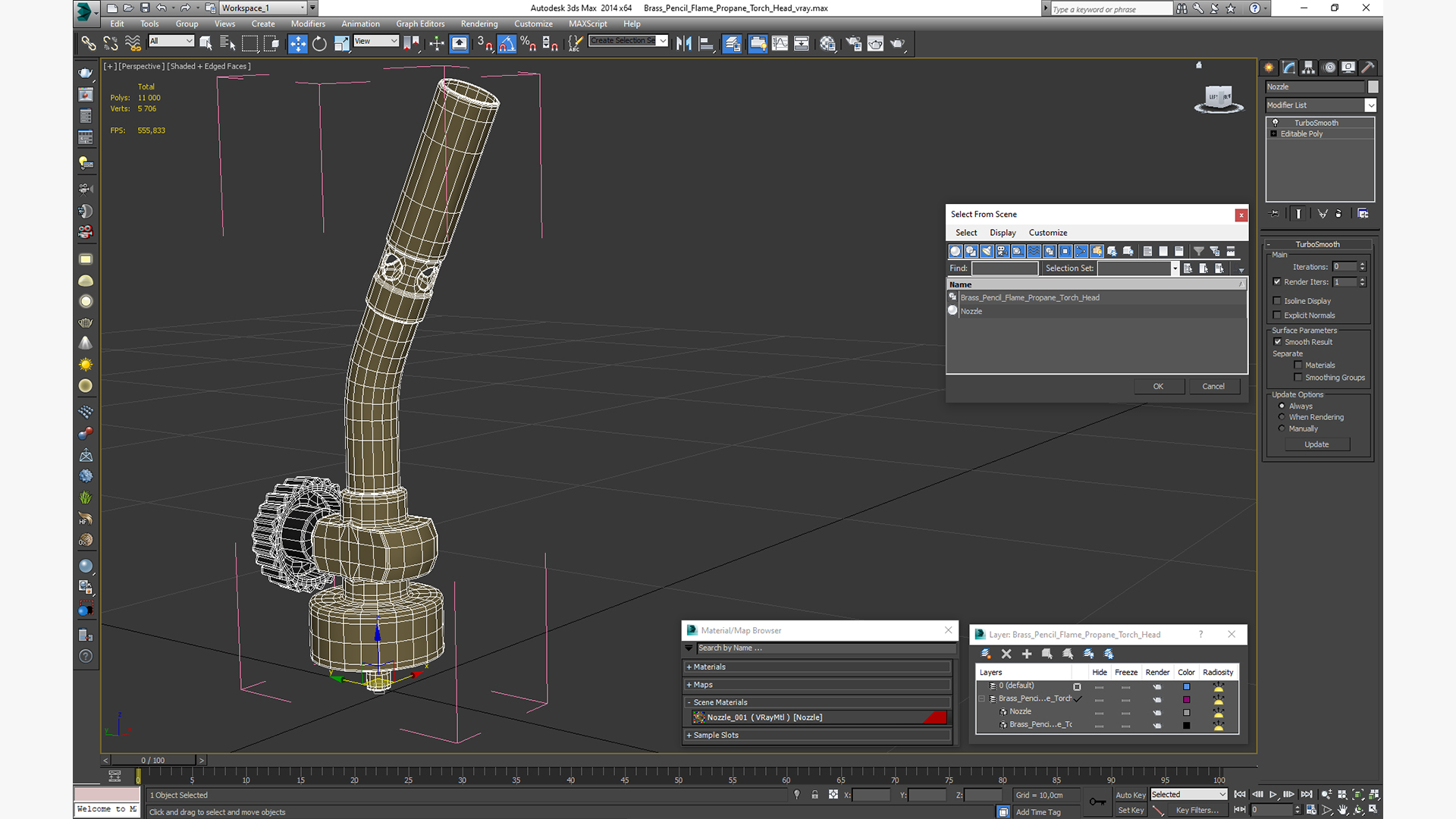 Brass Pencil Flame Propane Torch Head 3D