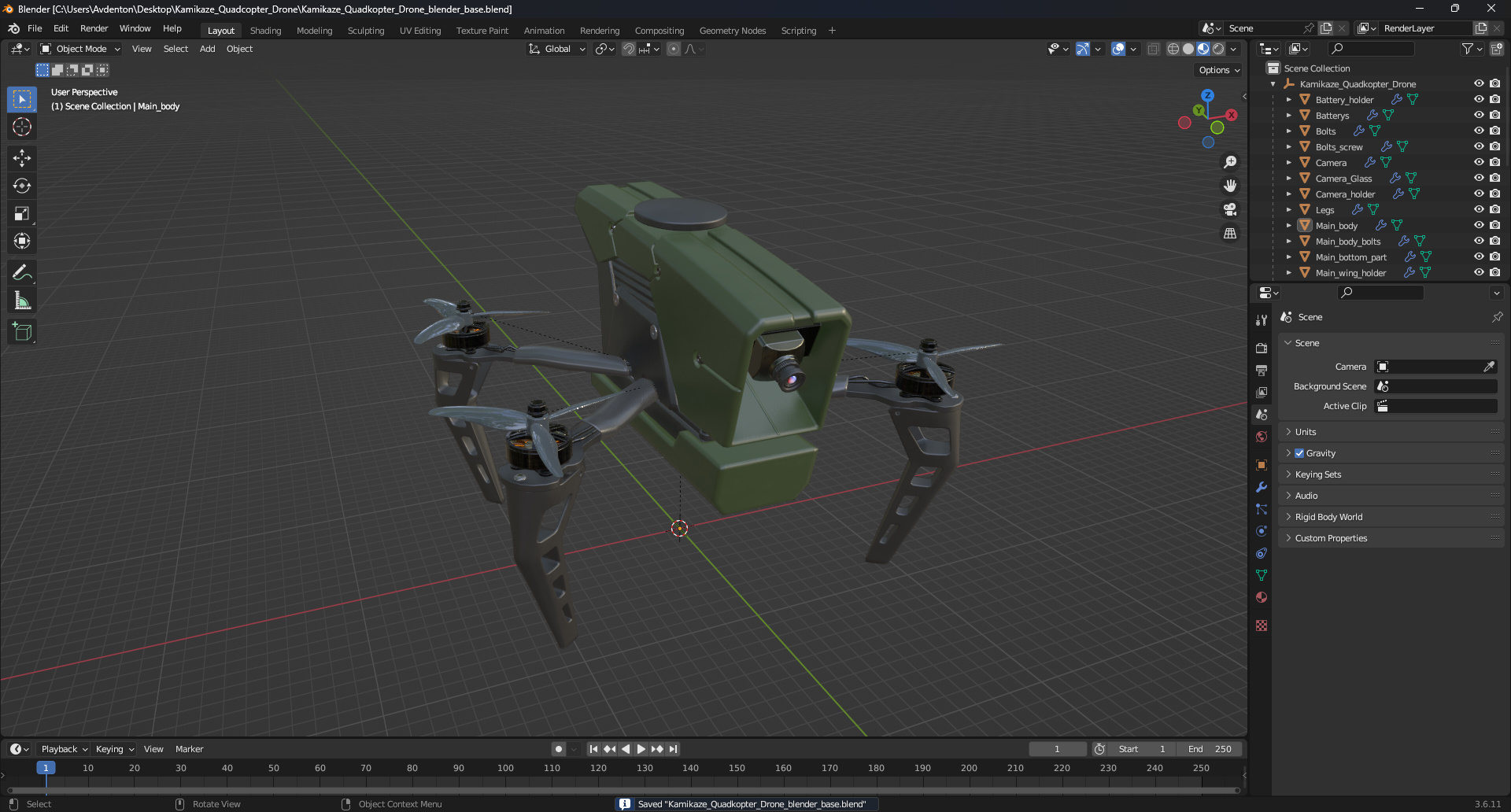 3D model Kamikaze Quadcopter Drone