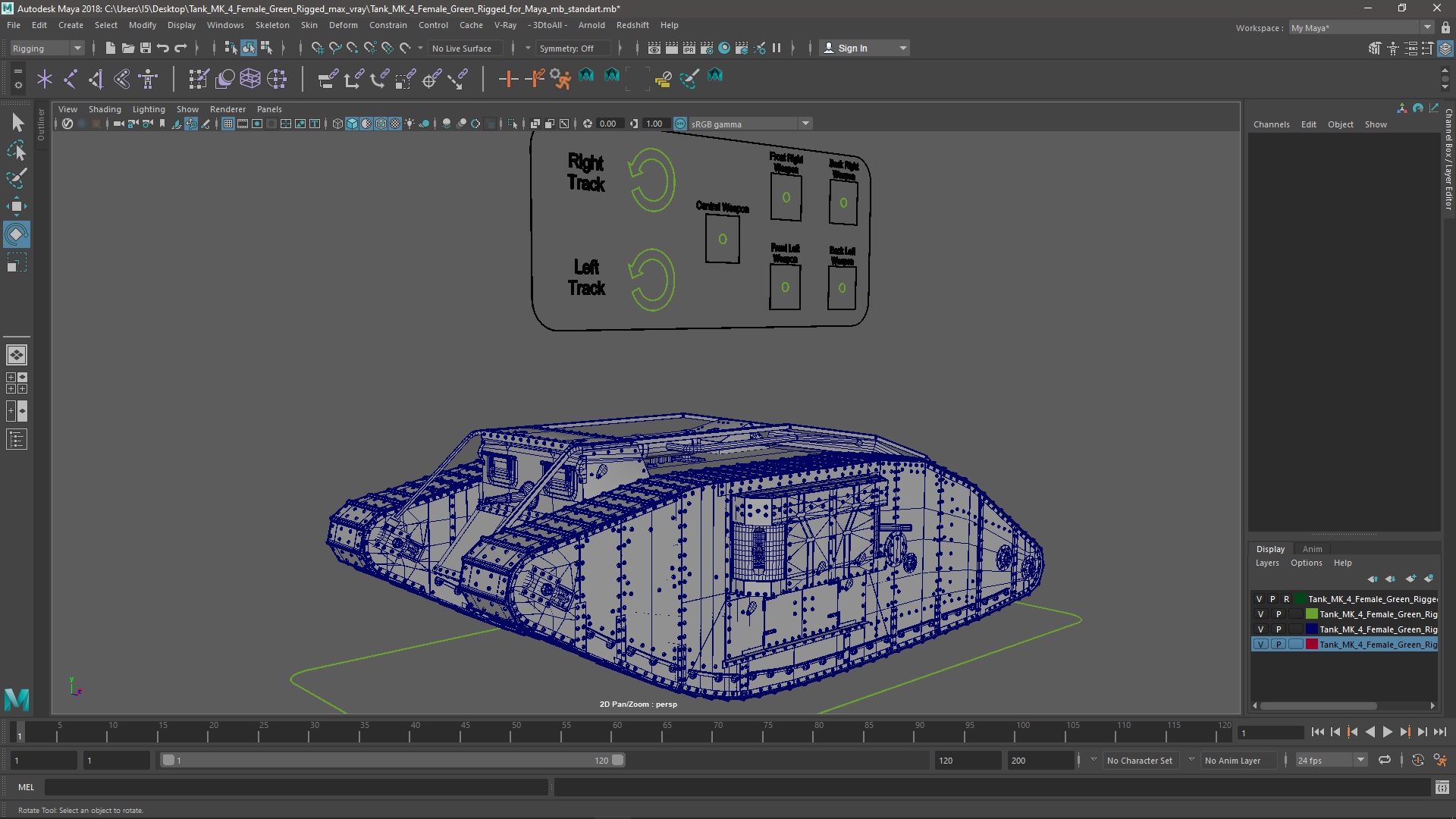 3D Tank MK 4 Female Green Rigged for Maya model