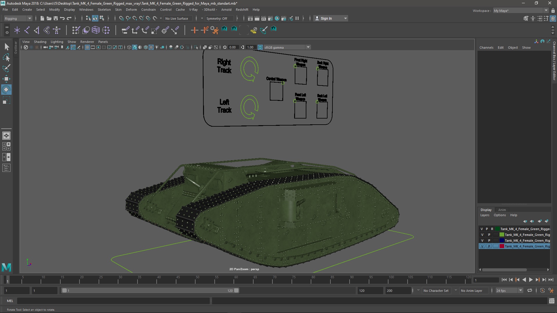 3D Tank MK 4 Female Green Rigged for Maya model