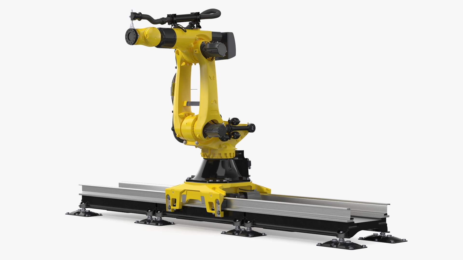 Robotic Arm Yellow on Rails Rigged 3D model
