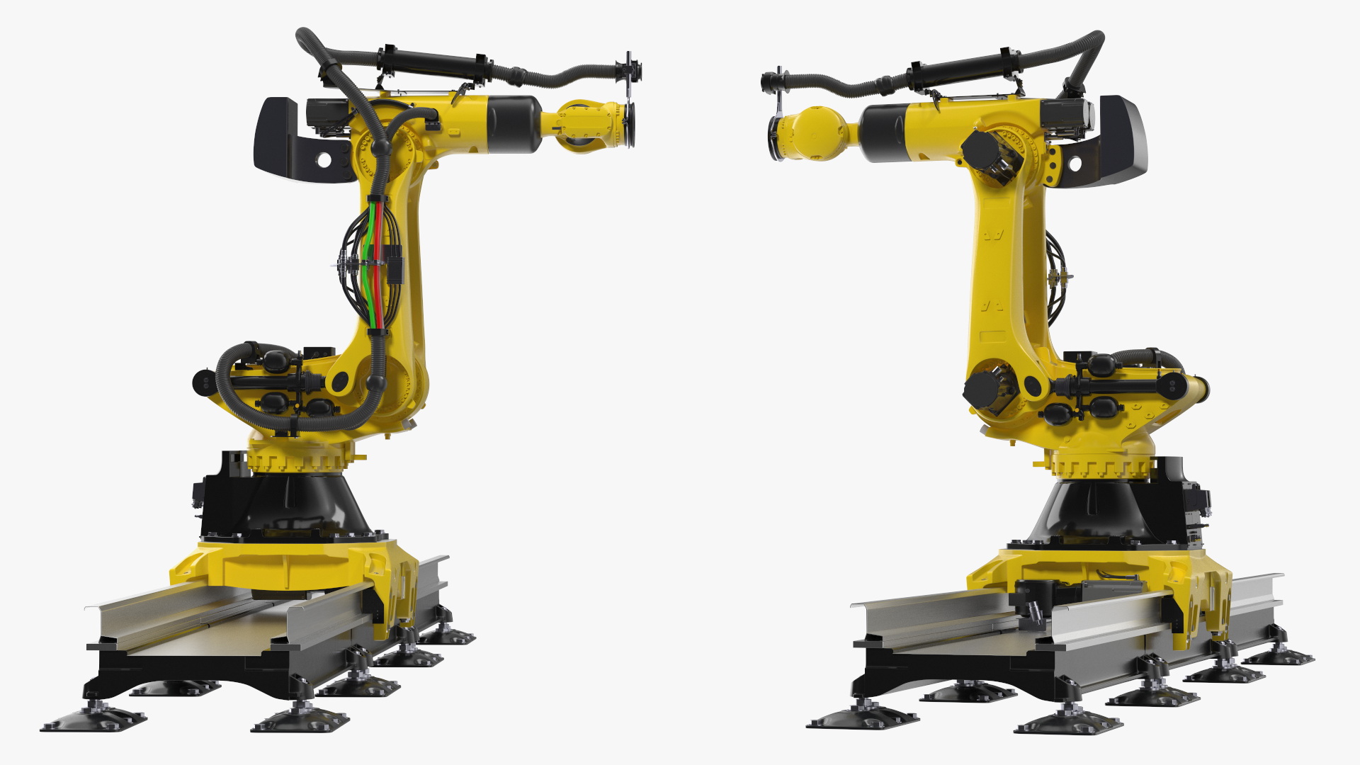 Robotic Arm Yellow on Rails Rigged 3D model
