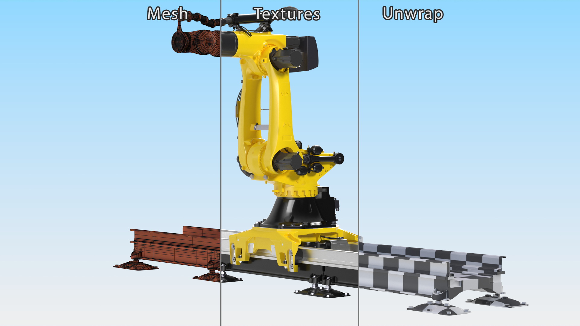 Robotic Arm Yellow on Rails Rigged 3D model