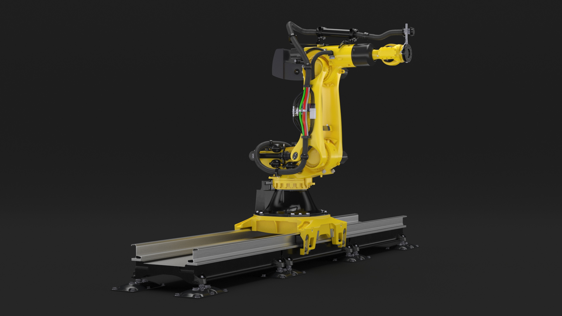 Robotic Arm Yellow on Rails Rigged 3D model