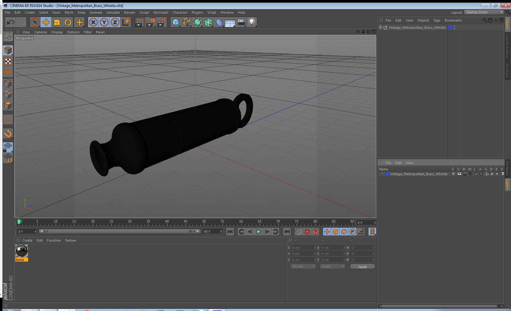 Vintage Metropolitan Brass Whistle 3D model