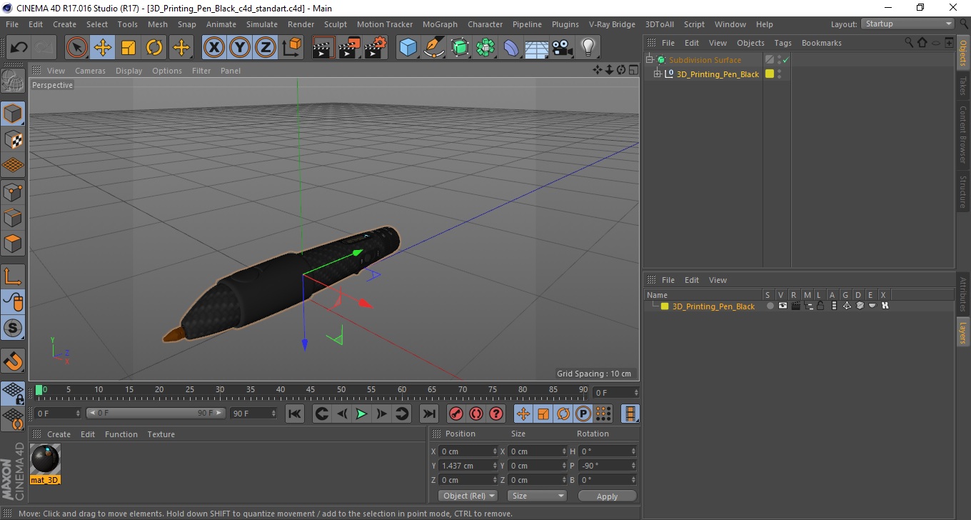 3D 3D Printing Pen Black