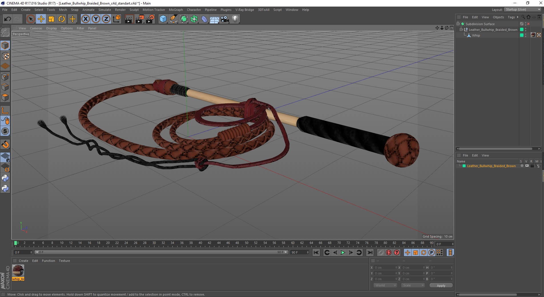 3D model Leather Bullwhip Braided Brown