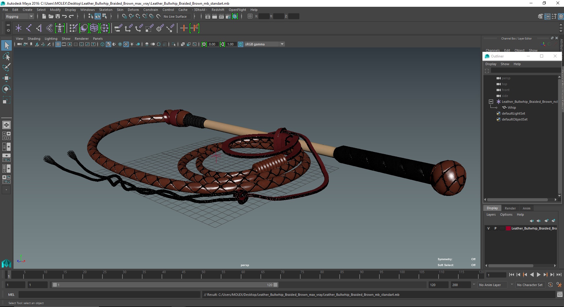 3D model Leather Bullwhip Braided Brown