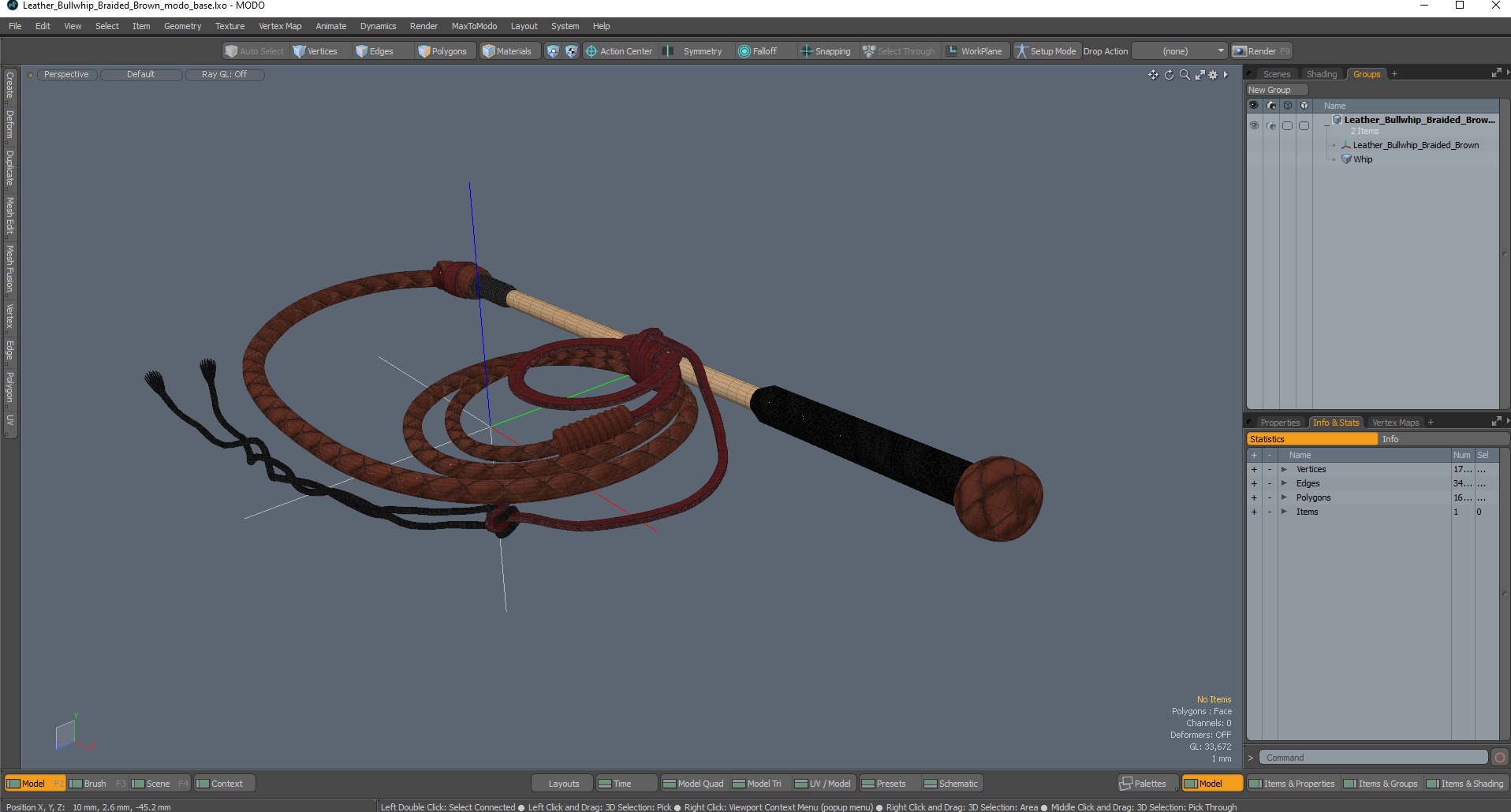 3D model Leather Bullwhip Braided Brown