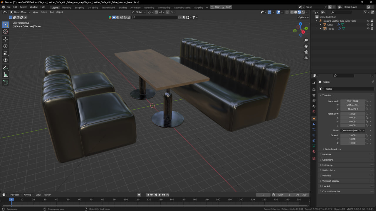 3D Elegant Leather Sofa with Table