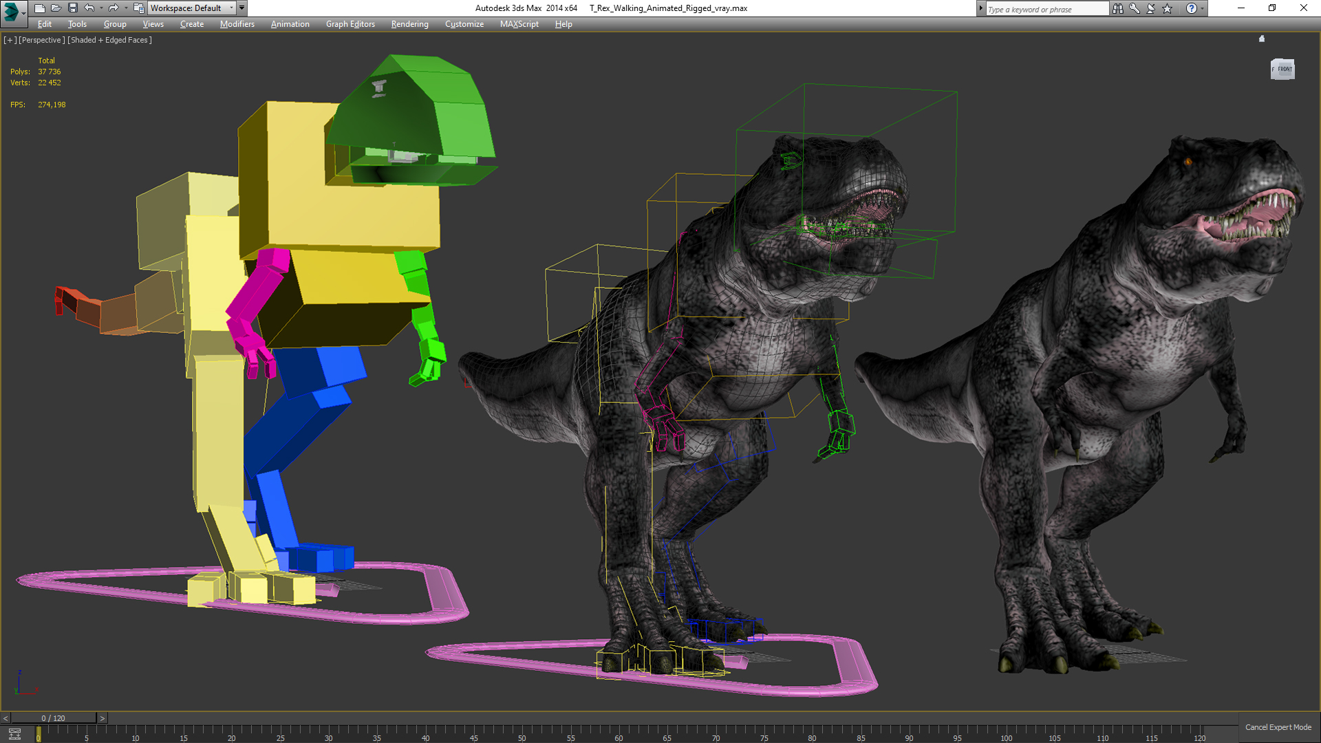 T Rex Walking Animated Rigged 3D model