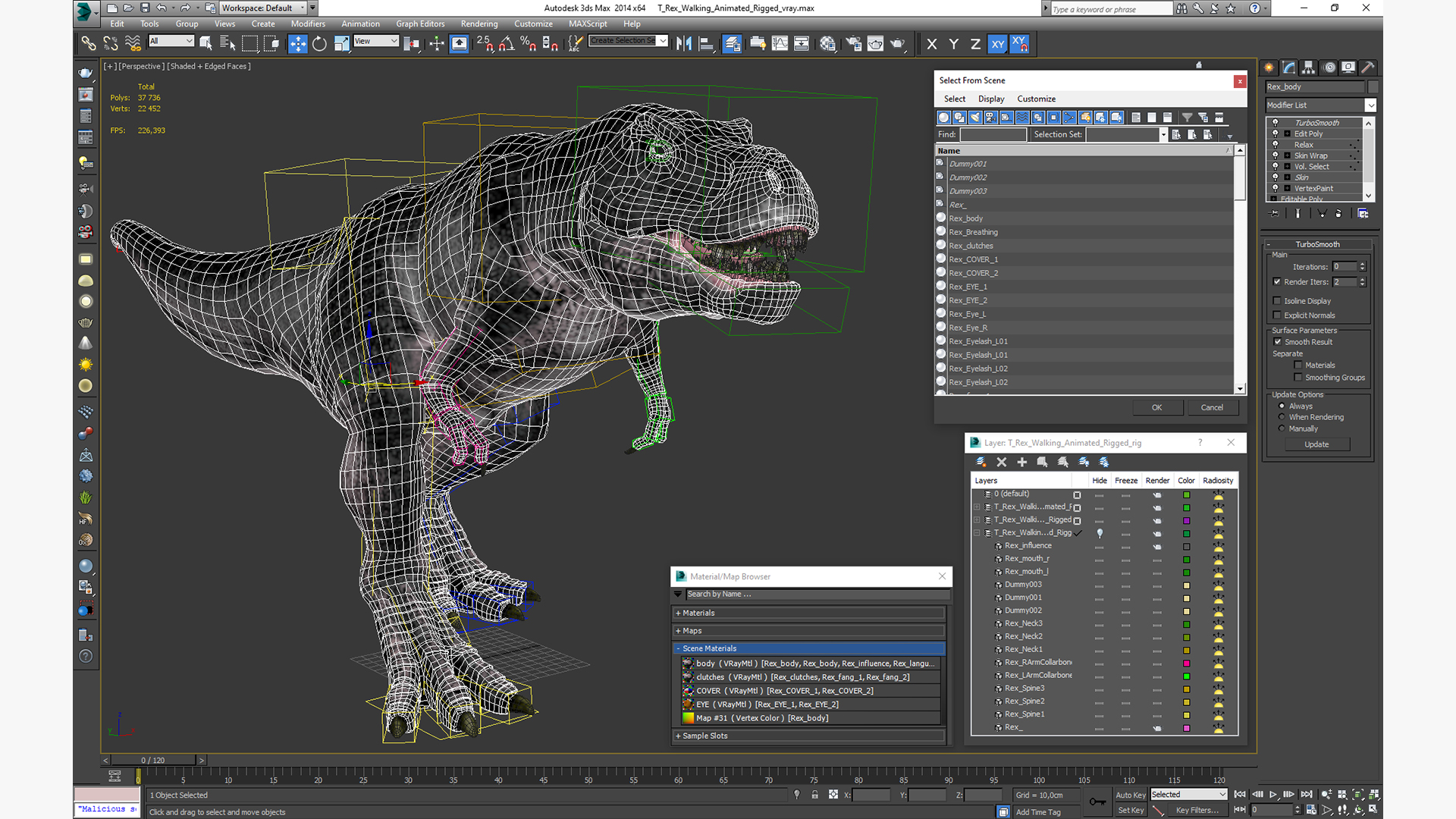 T Rex Walking Animated Rigged 3D model