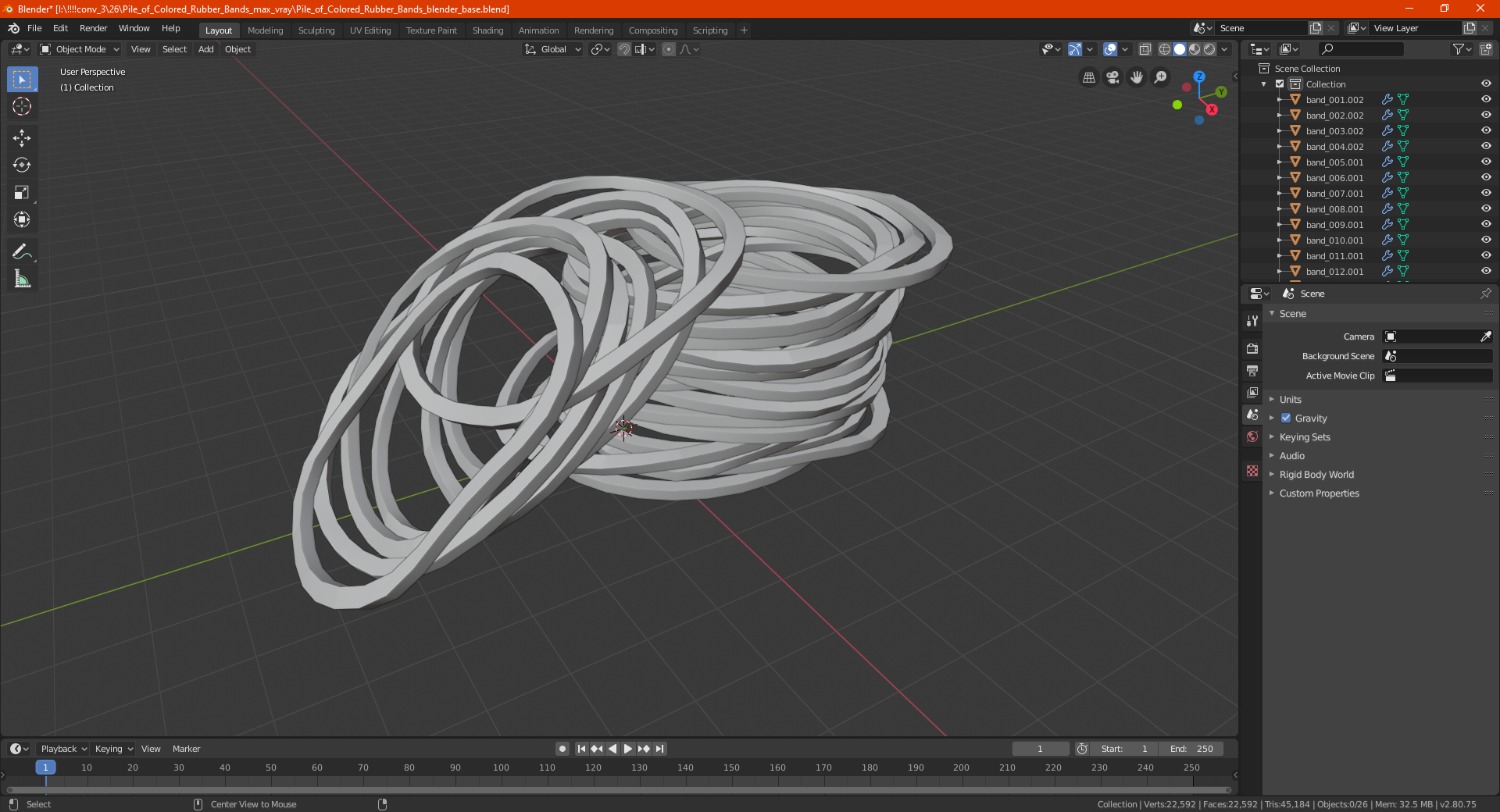 3D Pile of Colored Rubber Bands model