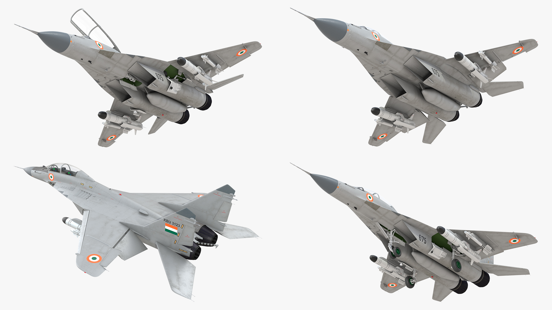 3D MiG 29 KUB Tandem Aircraft Indian with Armament Rigged for Maya model