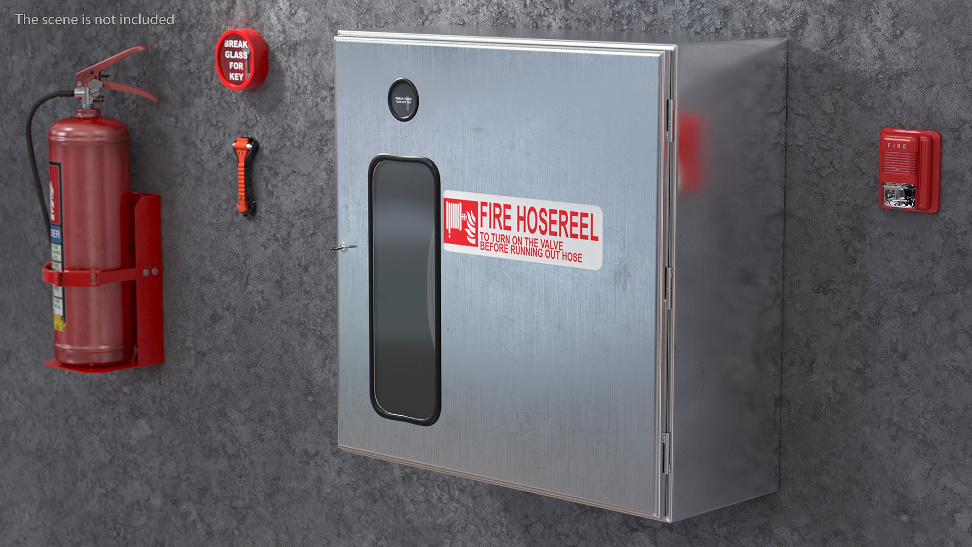 Fire Hose Reel Stainless Steel Cabinet Set 3D