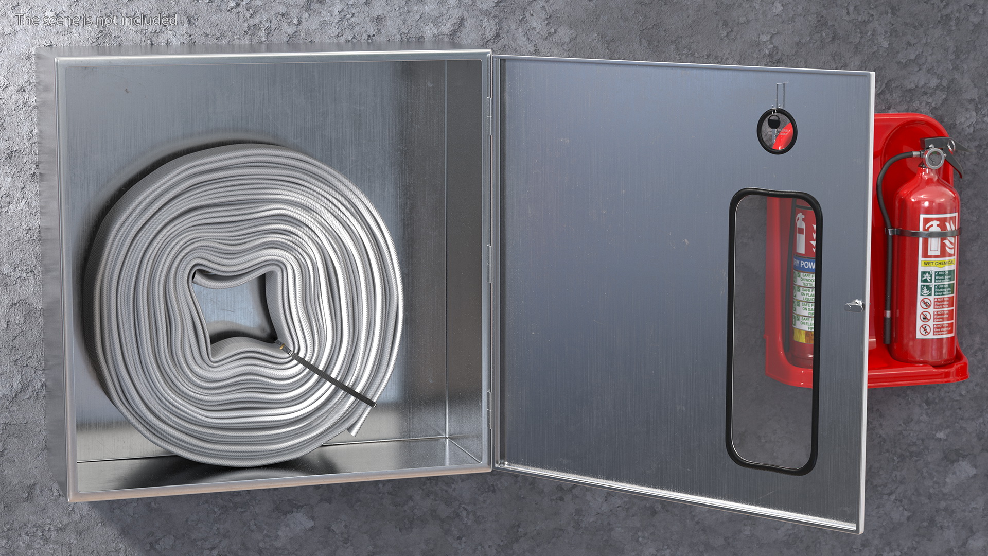 Fire Hose Reel Stainless Steel Cabinet Set 3D