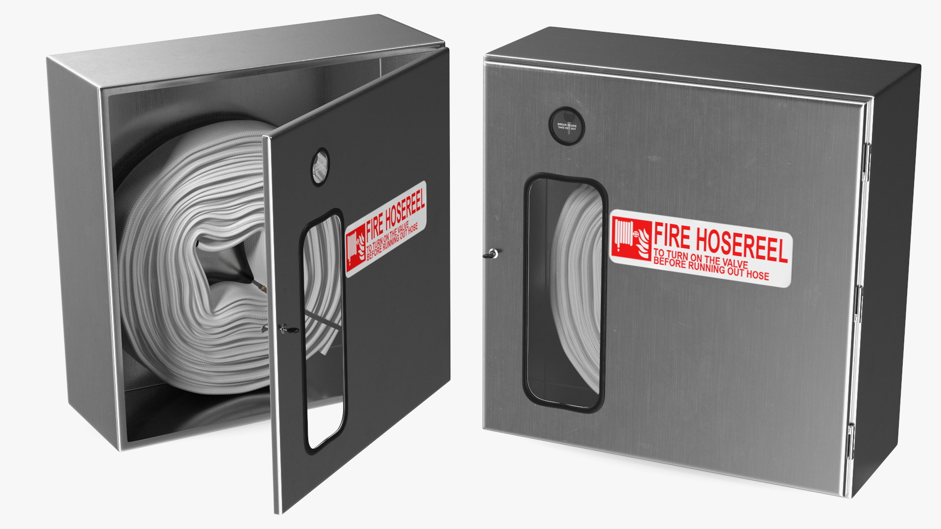 Fire Hose Reel Stainless Steel Cabinet Set 3D