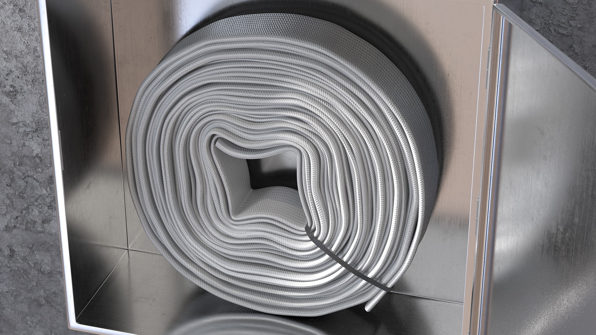 Fire Hose Reel Stainless Steel Cabinet Set 3D