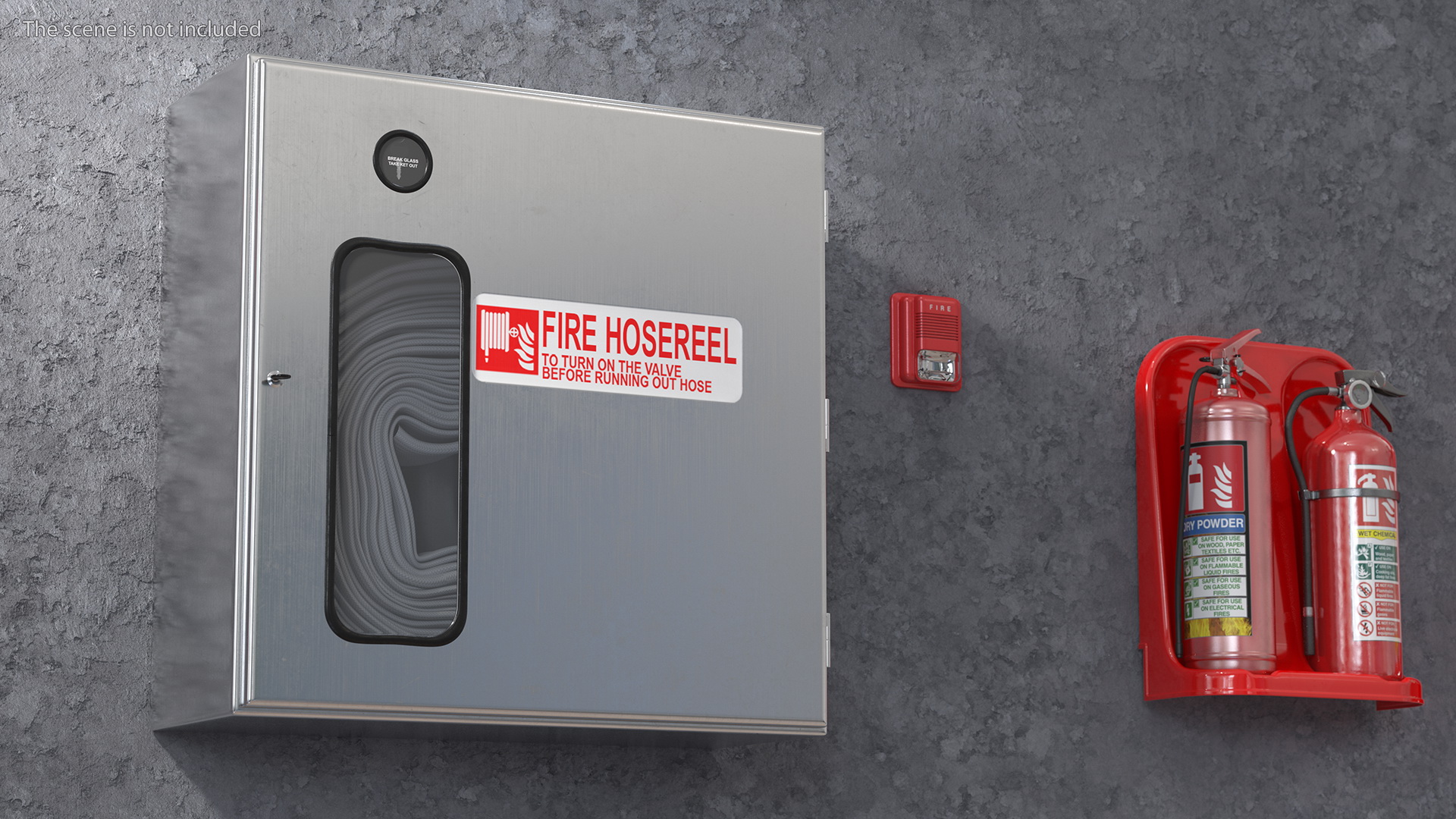 Fire Hose Reel Stainless Steel Cabinet Set 3D