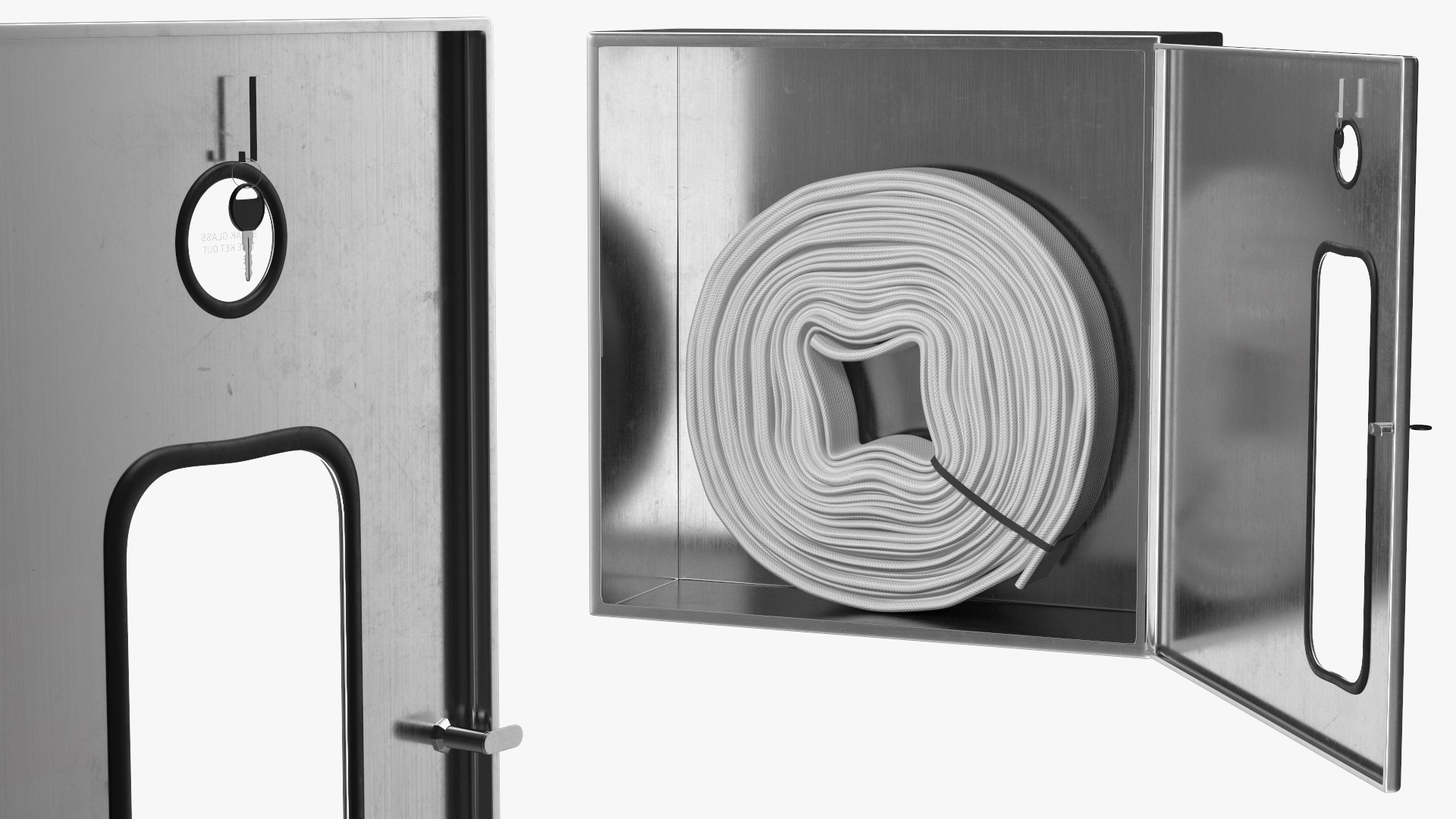 Fire Hose Reel Stainless Steel Cabinet Set 3D