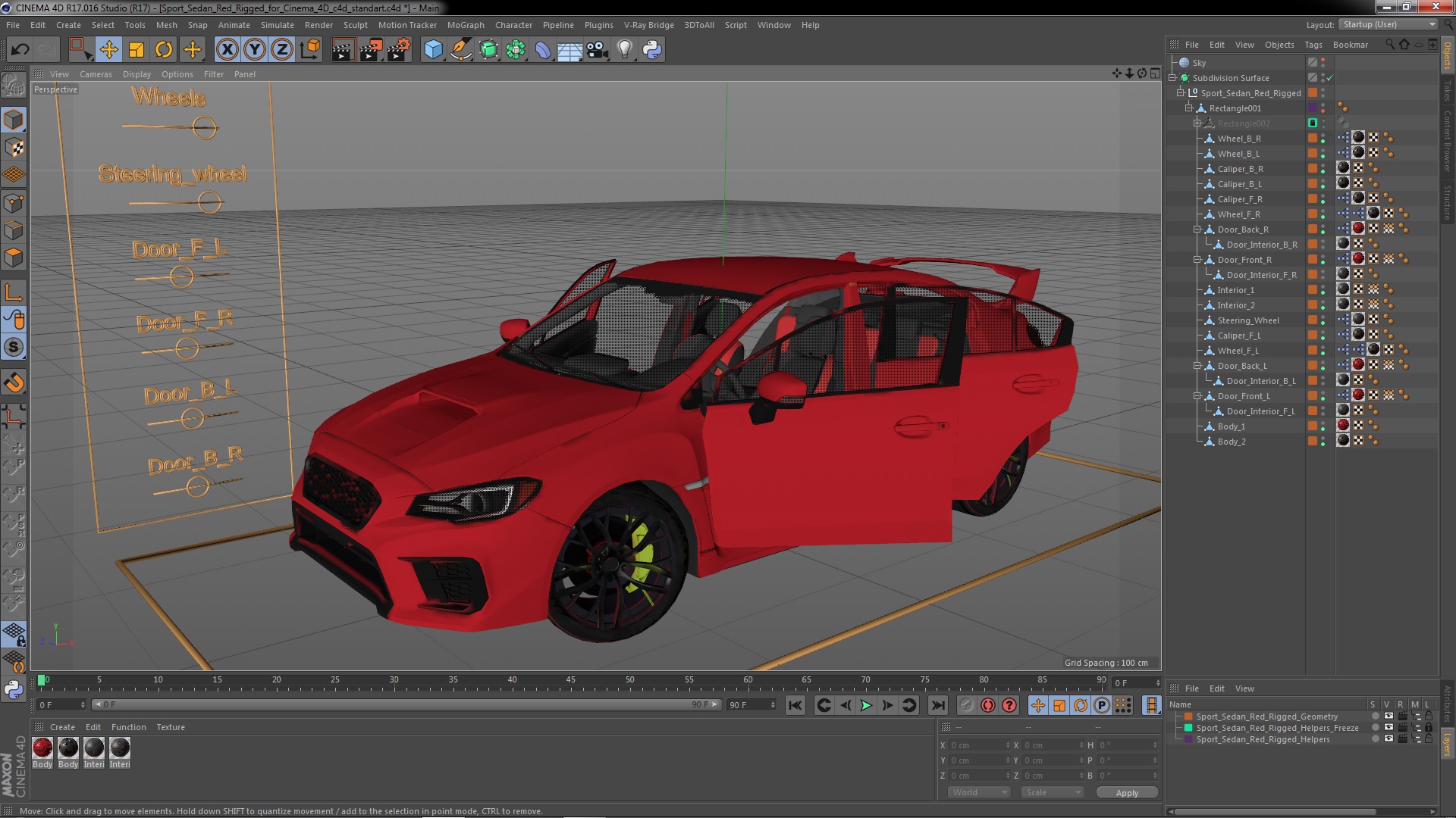 3D Sport Sedan Red Rigged for Cinema 4D