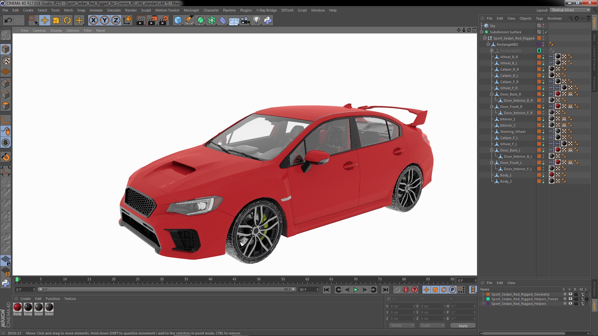 3D Sport Sedan Red Rigged for Cinema 4D