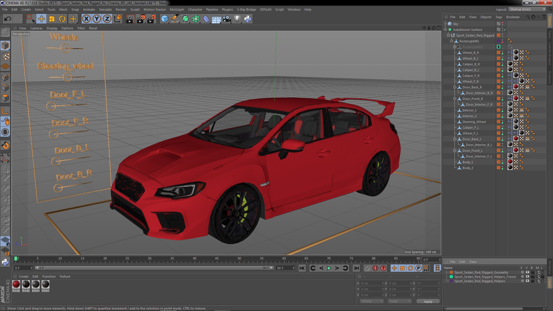 3D Sport Sedan Red Rigged for Cinema 4D