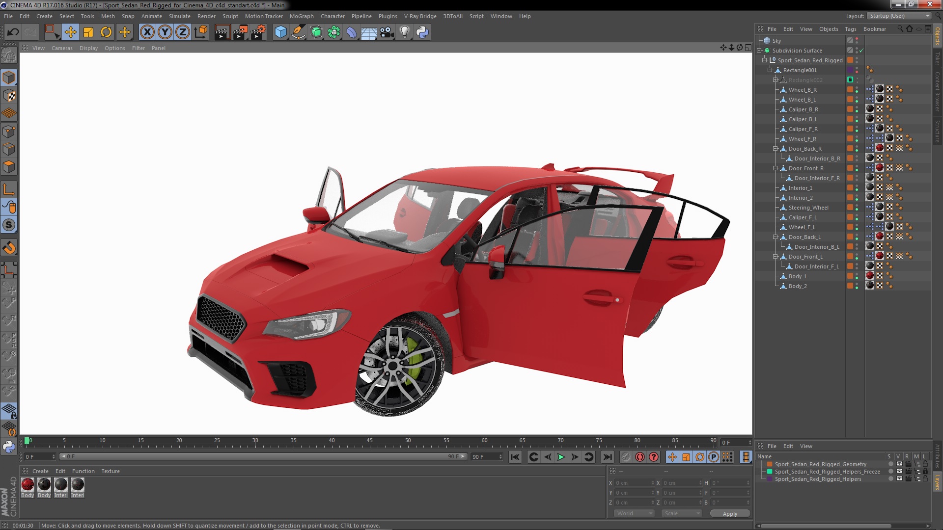 3D Sport Sedan Red Rigged for Cinema 4D