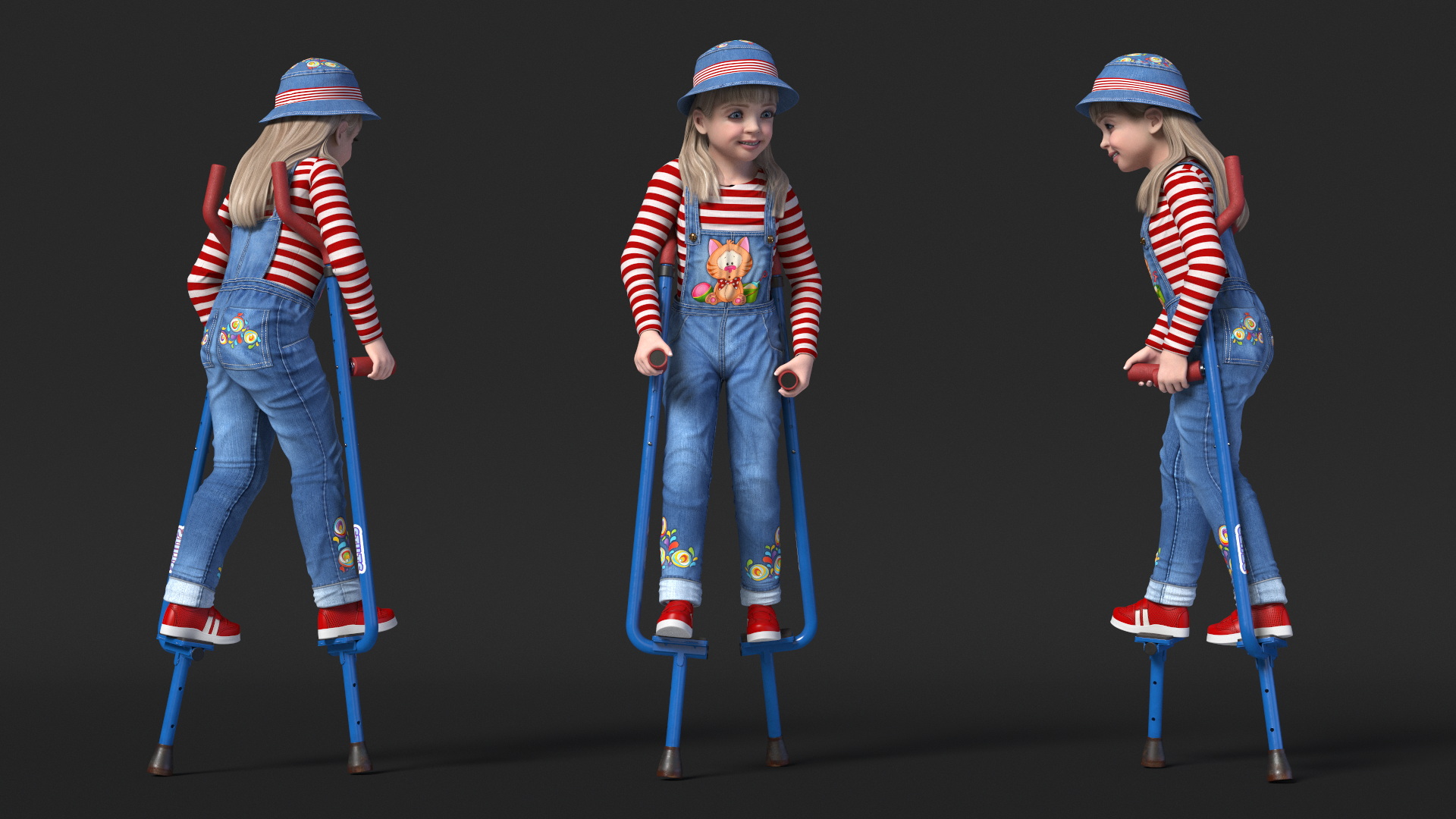 Girl on Walking Stilts 3D