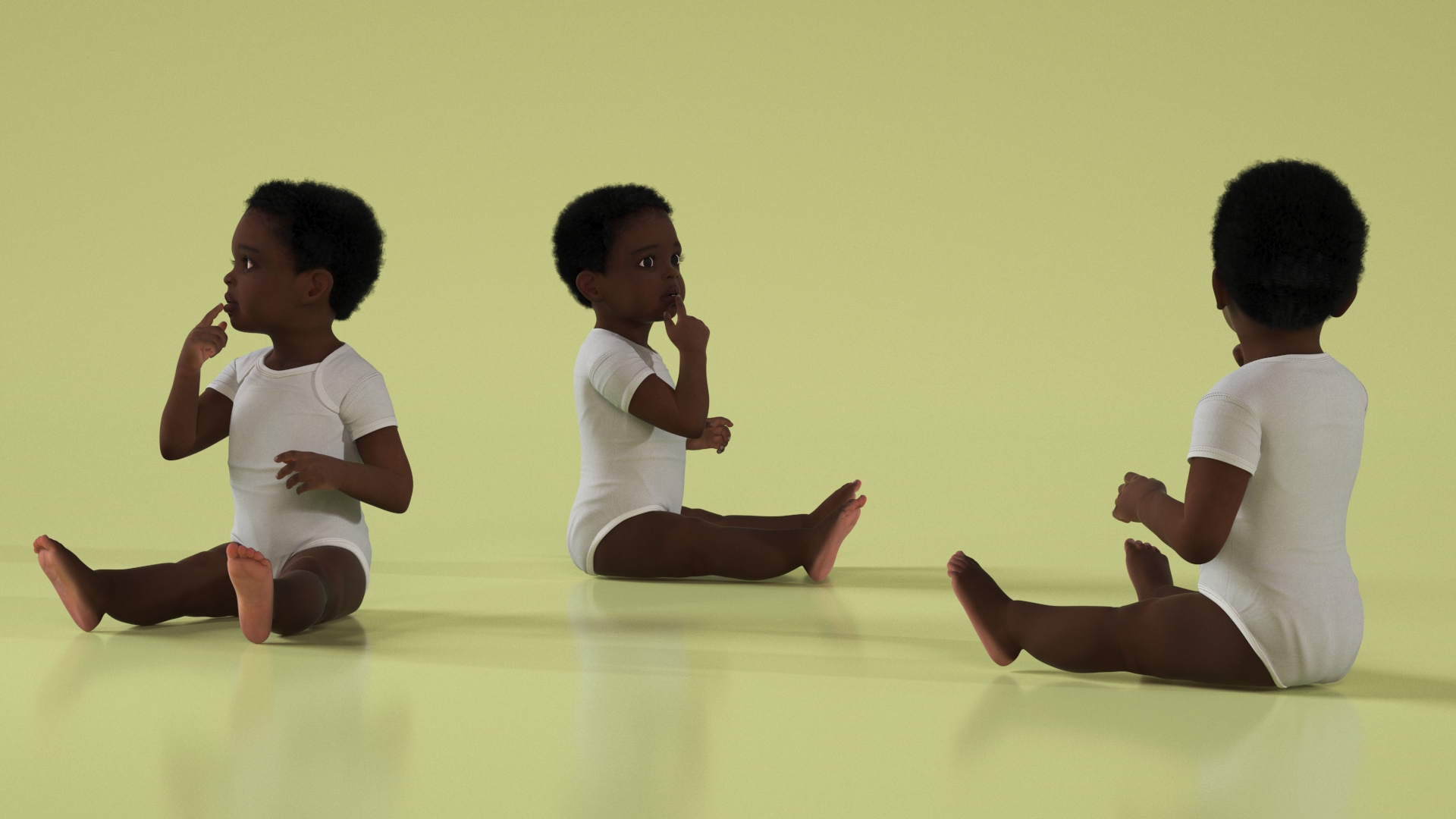 3D African Baby Boy Wearing Bodysuit Sitting