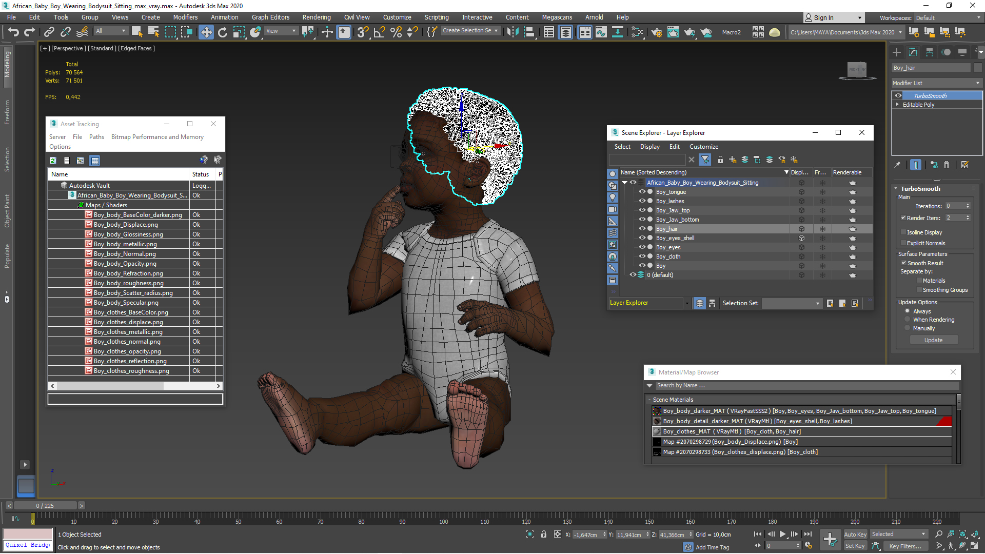 3D African Baby Boy Wearing Bodysuit Sitting
