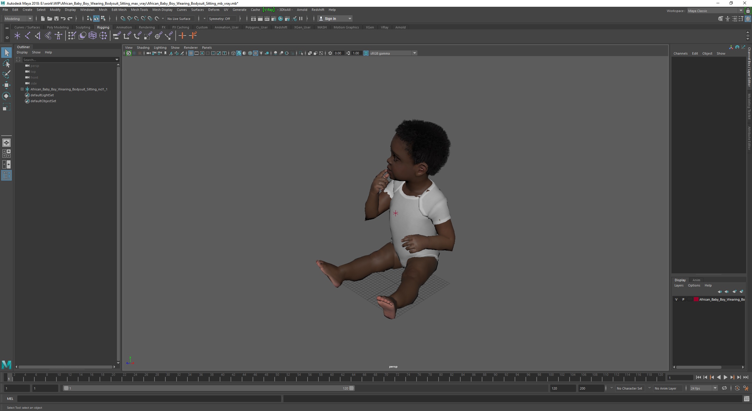 3D African Baby Boy Wearing Bodysuit Sitting