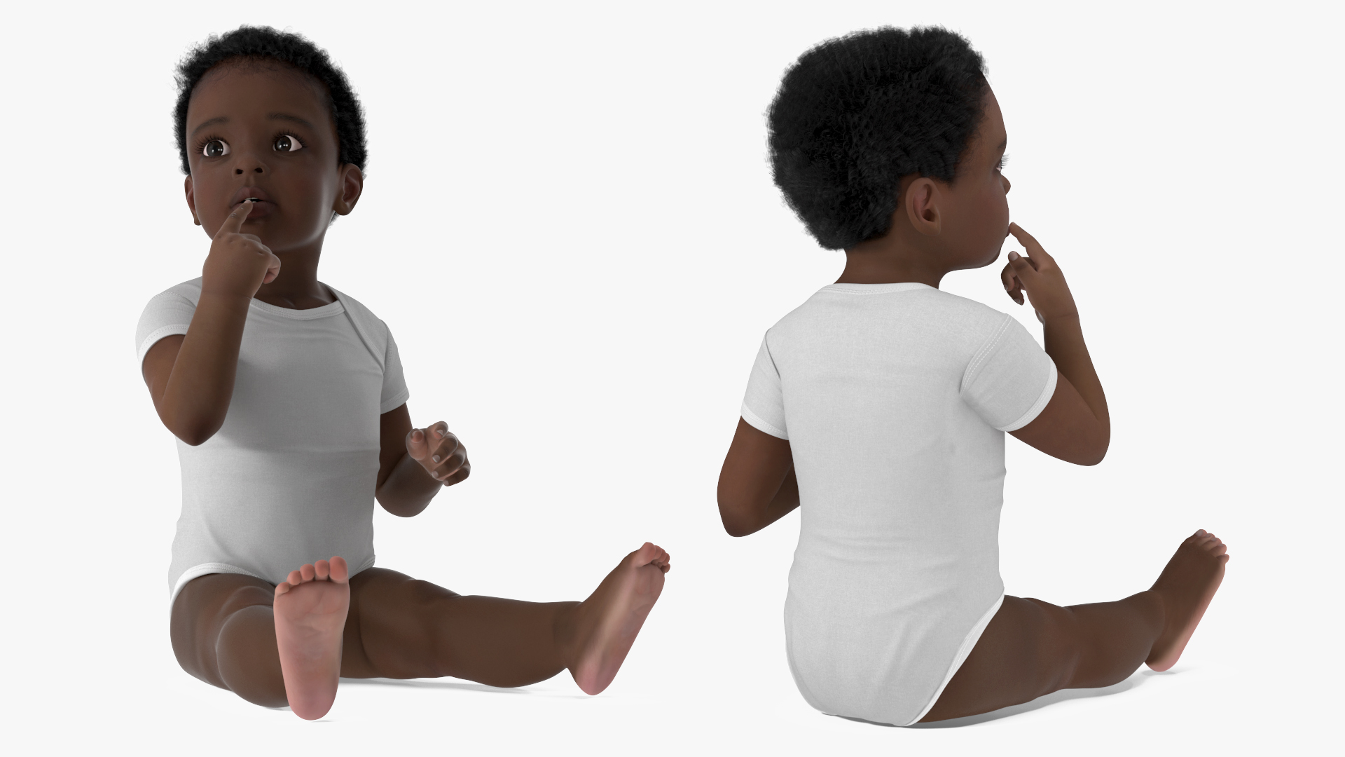 3D African Baby Boy Wearing Bodysuit Sitting