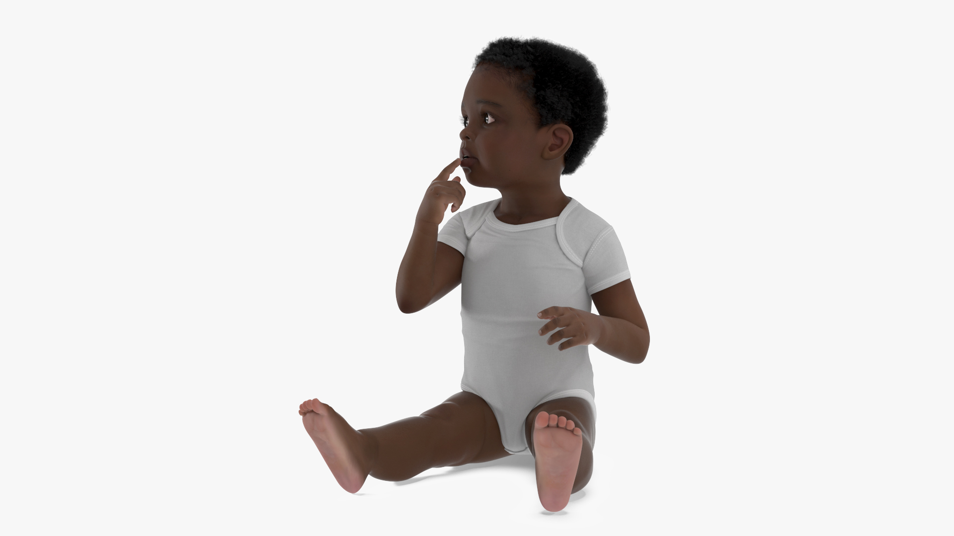 3D African Baby Boy Wearing Bodysuit Sitting