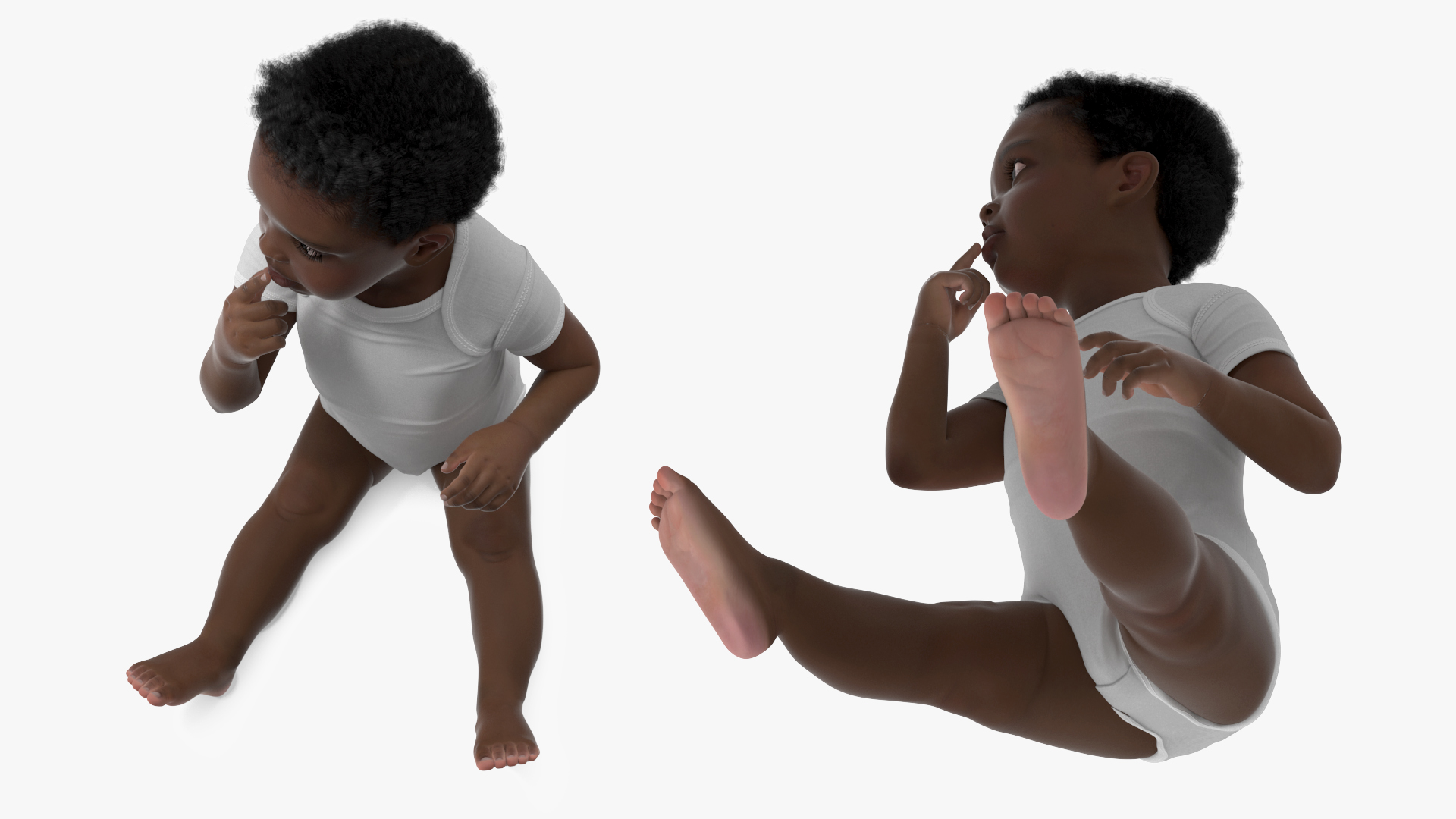 3D African Baby Boy Wearing Bodysuit Sitting